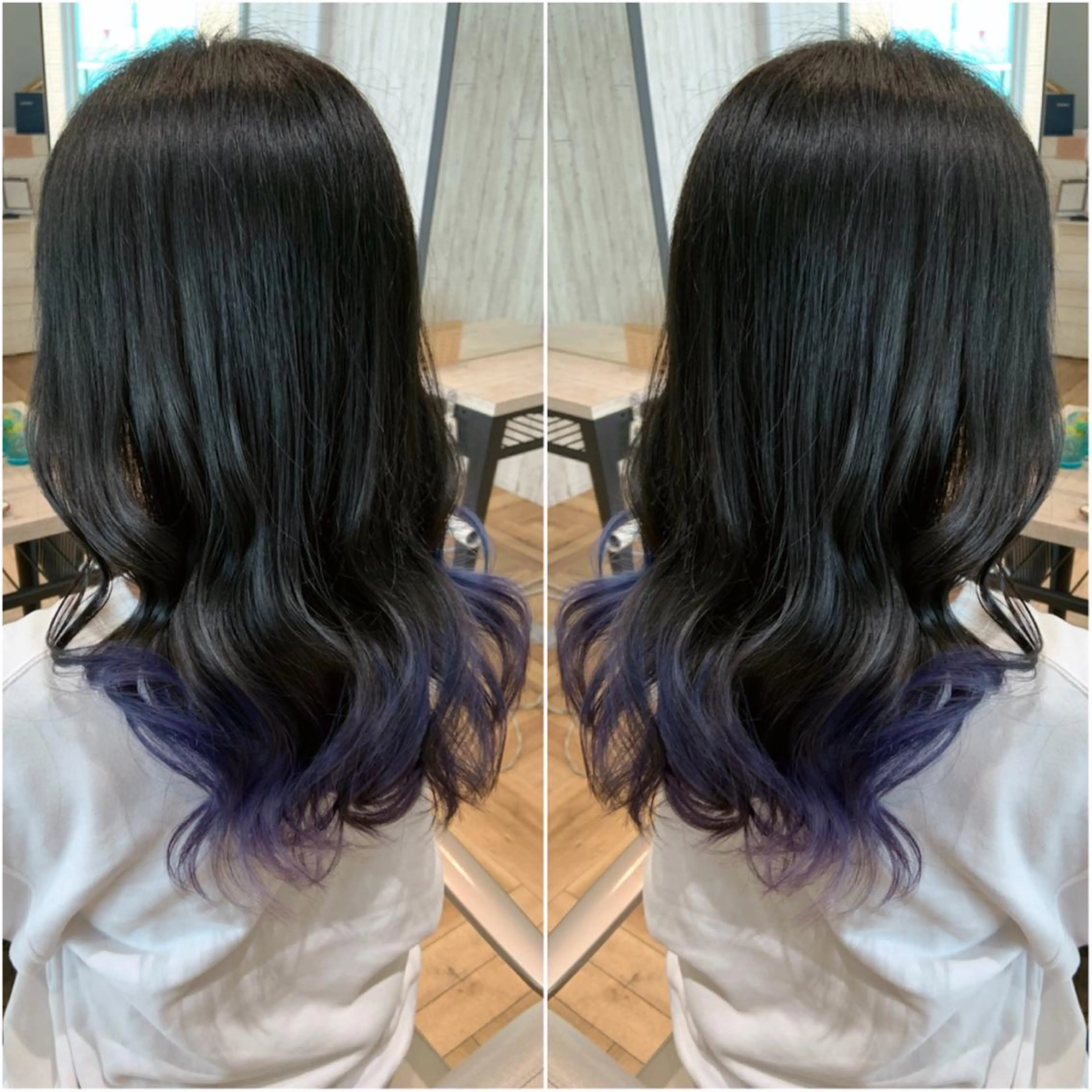 ロング カラー ヘアアレンジ お団子ヘア 黒髪 ブリーチ グラデーションカラー パープルカラー rita atelier 【リタ】所属・韓国hair🦋 Nanaのヘアスタイル