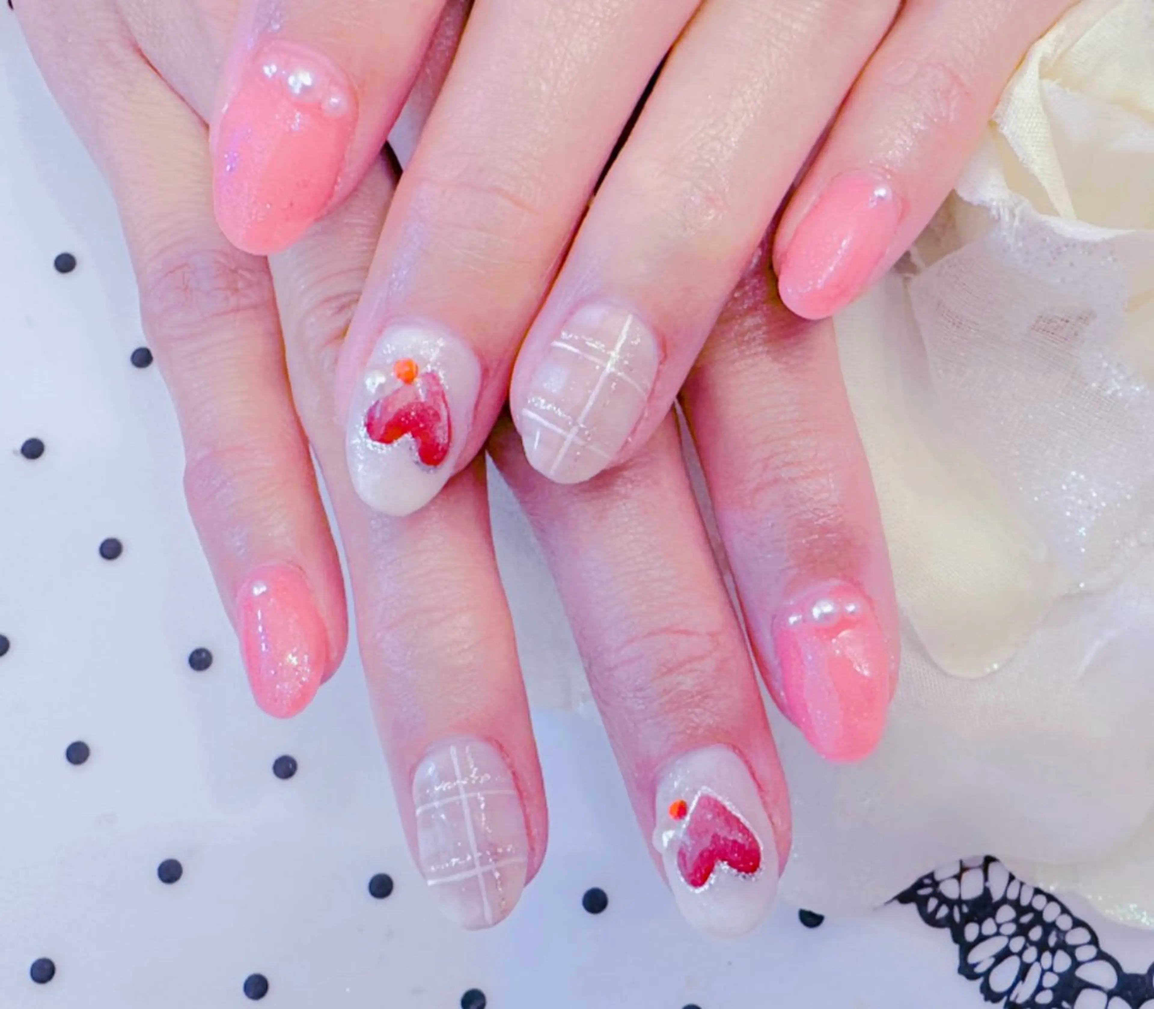 ネイル アートネイル 長さ出し フラワーネイル ジェルネイル ハート LUCIA(ルシア）所属・LUCIA 南柏ネイルサロンのネイルデザイン