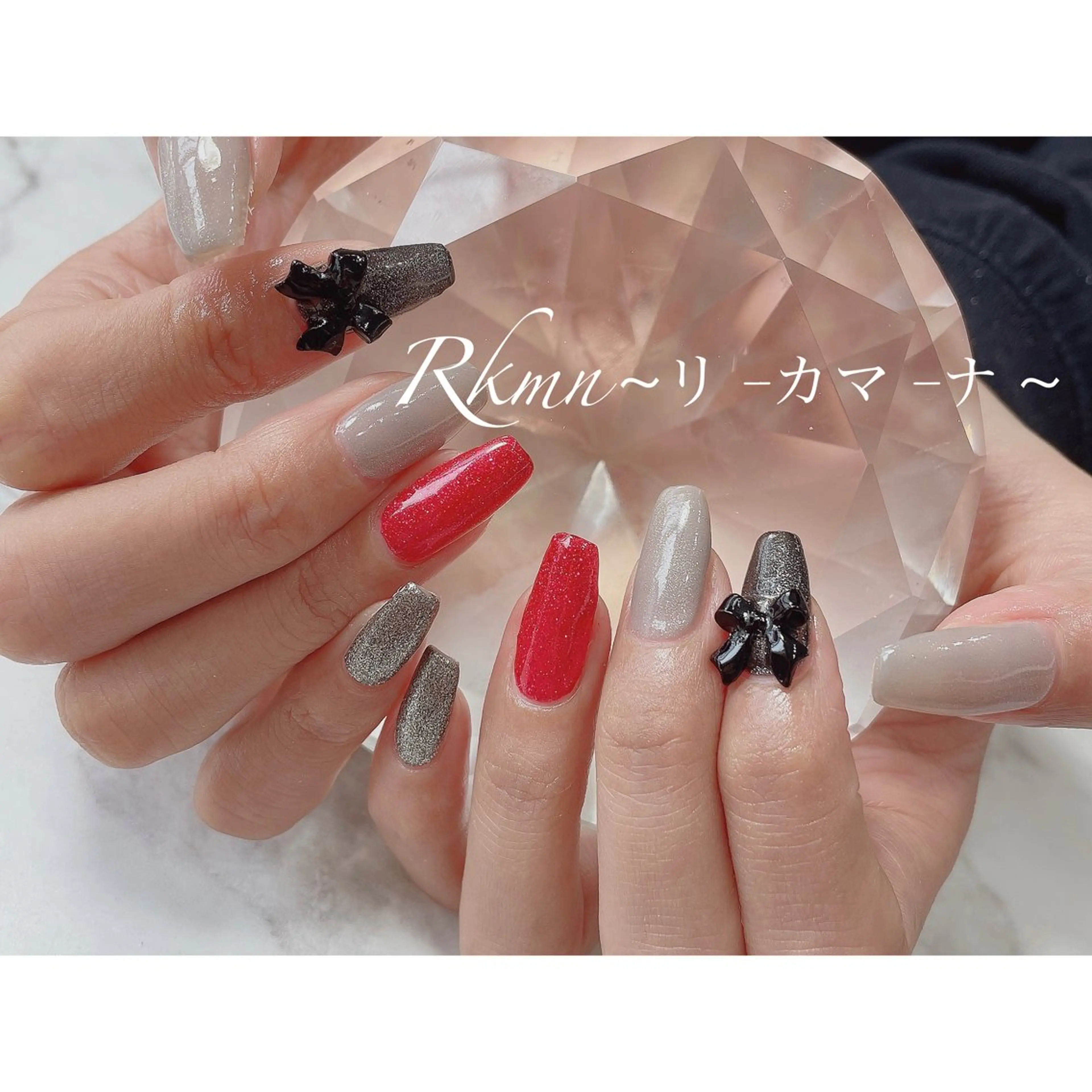 ネイル アートネイル 赤色 リボン 春ネイル ハンドネイル フットネイル ハンドケア Rkmn ~リ-カマ-ナ~のネイルデザイン