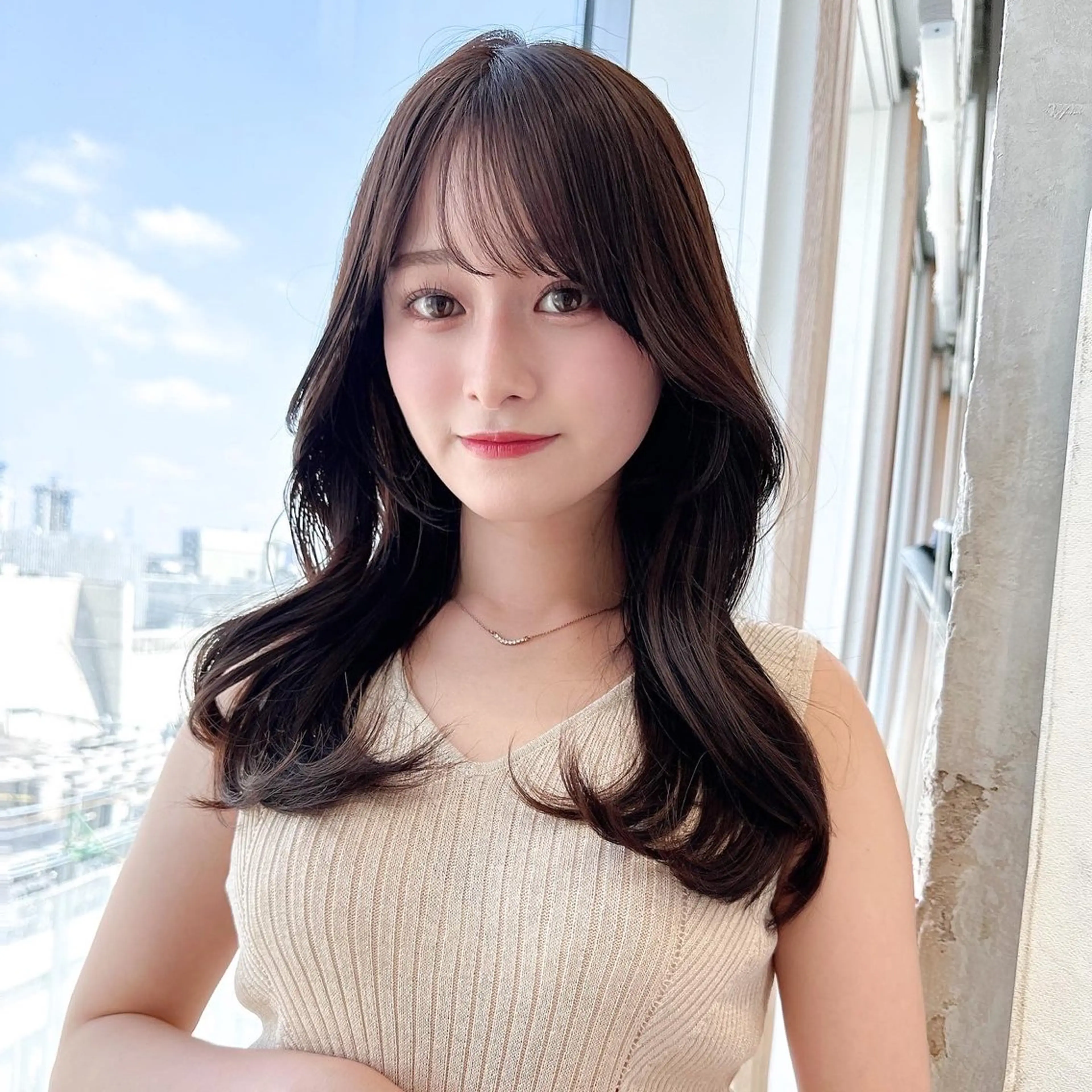 セミロング カラー ベージュカラー ブラウンカラー ブラウンベージュ くびれヘア 顔周りカット カット ヘアカラー トリートメント 顔周り/くびれヘア 韓国ヘア💕風間るなのヘアスタイル