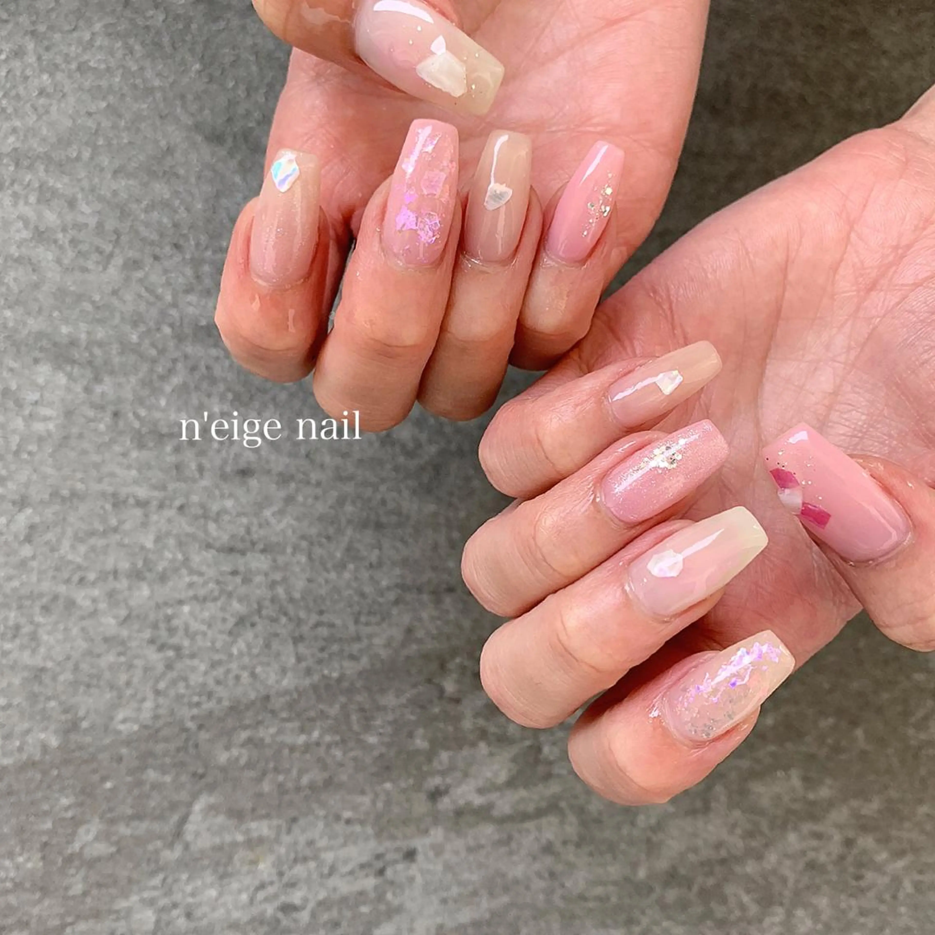 ネイル アートネイル ハート キラキラネイル ニュアンスネイル 夏ネイル n'eige nail所属・大谷 綾香のネイルデザイン