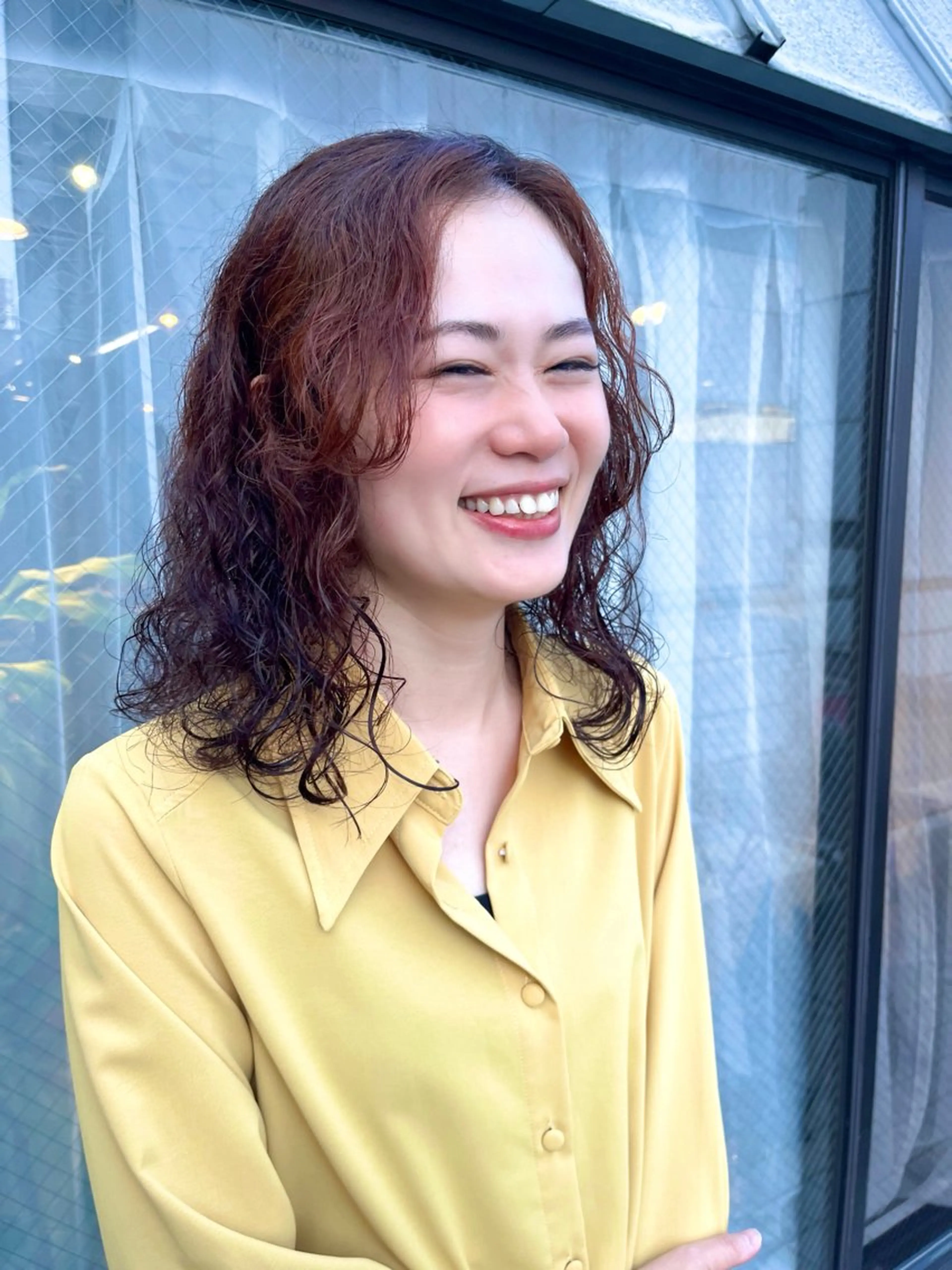 ミディアム カラー パーマ ヘアアレンジ ベージュカラー ボルドーカラー 韓国風カラー オリーブベージュ 顔周りカット 🌼memoto 東三国店🌼のマツエク・マツパデザイン