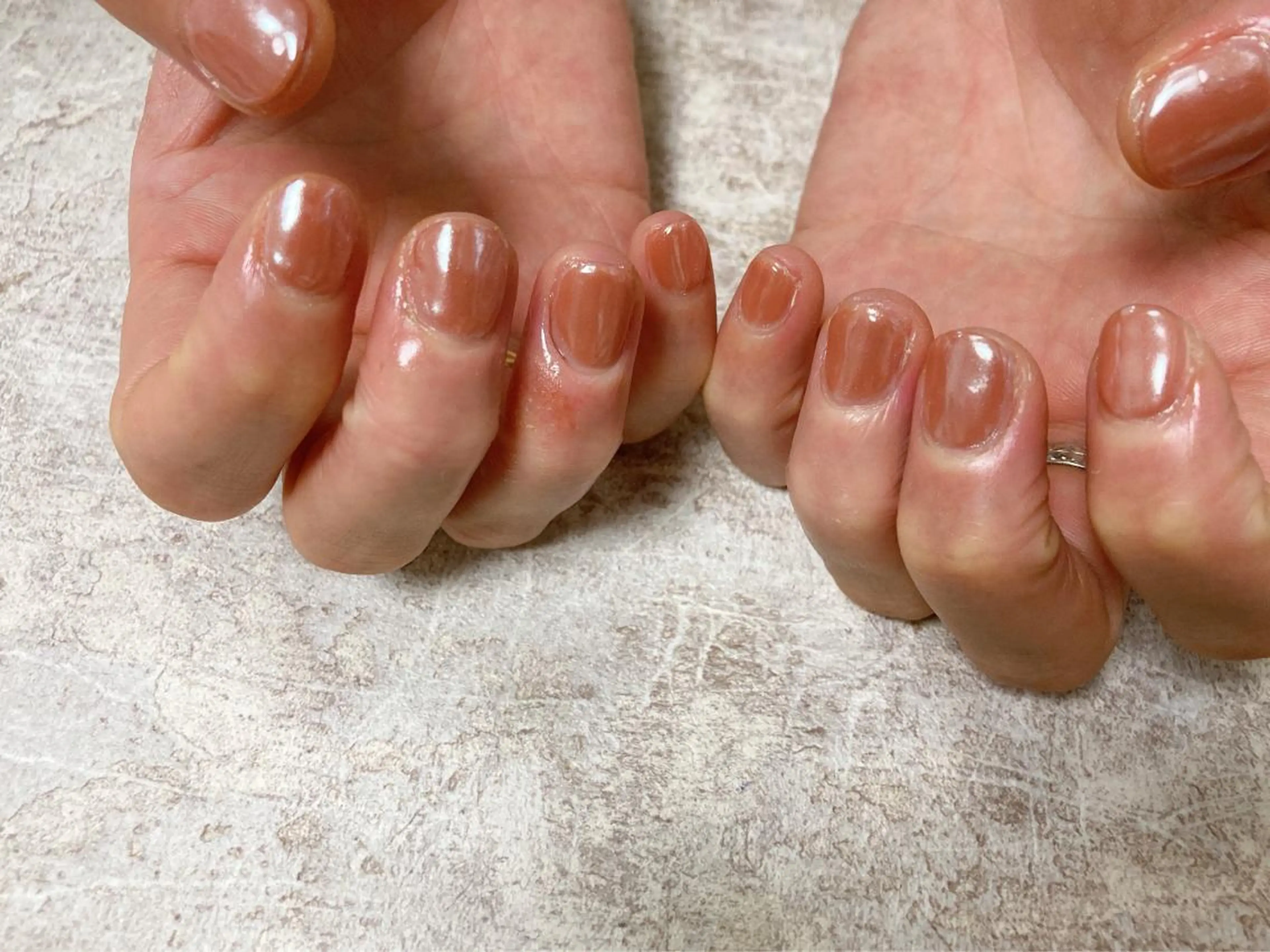 ネイル オーロラネイル オレンジ ホワイト ハンドネイル Mogu nail 二子玉川のネイルデザイン