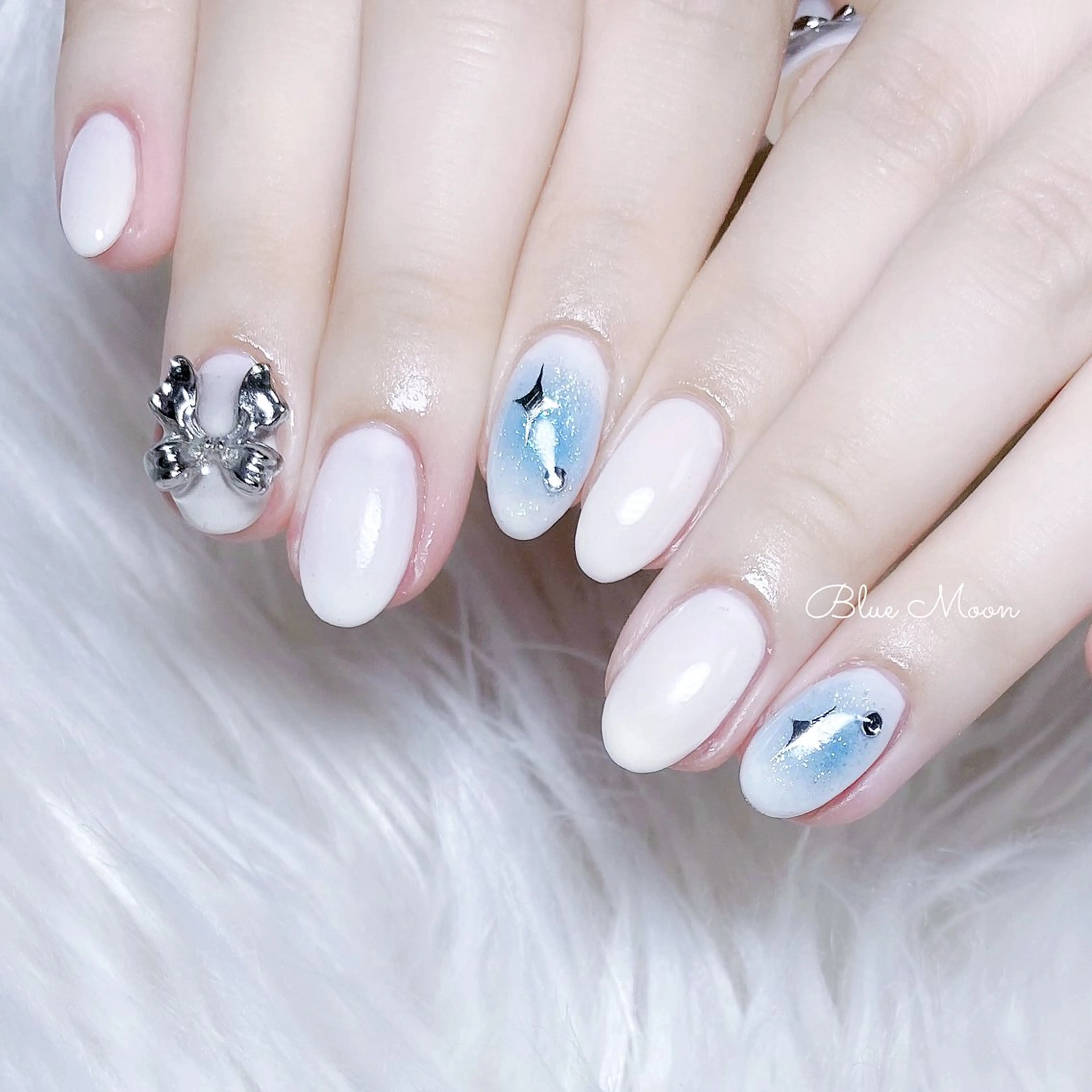 ネイル リボン ハンドネイル フットネイル nail salon Blue Moonのネイルデザイン