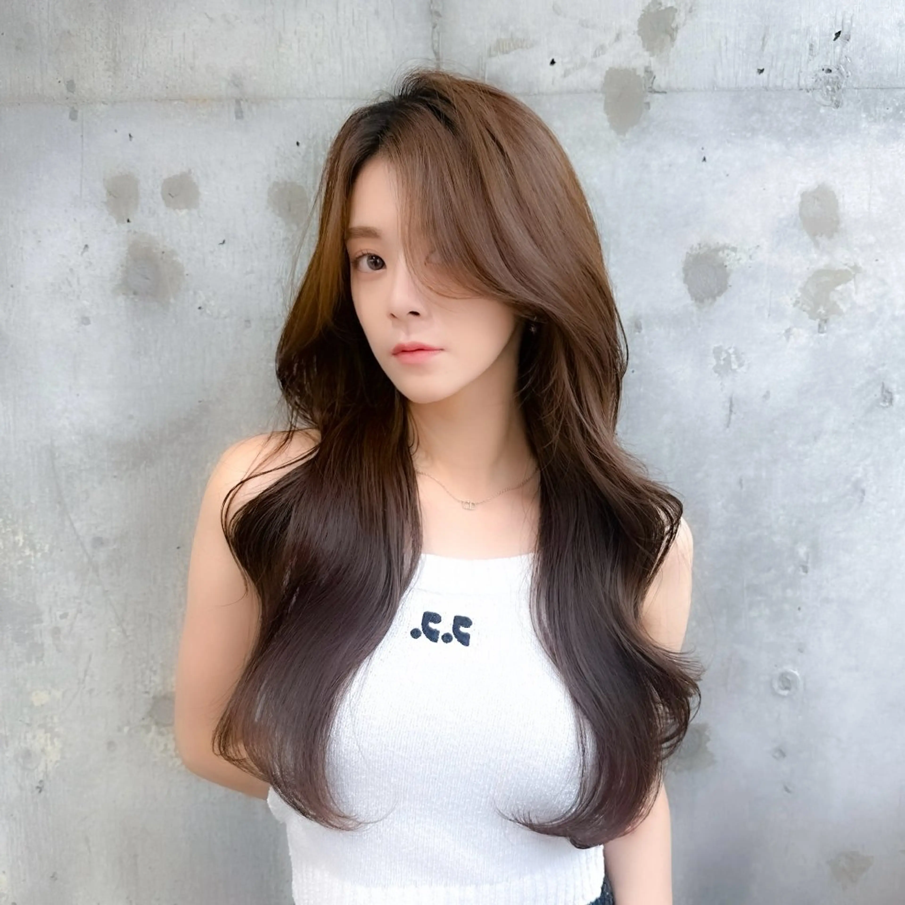 ロング カラー 透明感カラー 韓国風ヘア レイヤーカット カット ヘアカラー トリートメント ヘッドスパ 髪質改善/韓国ヘア レイヤー/新宿/ロミのヘアスタイル