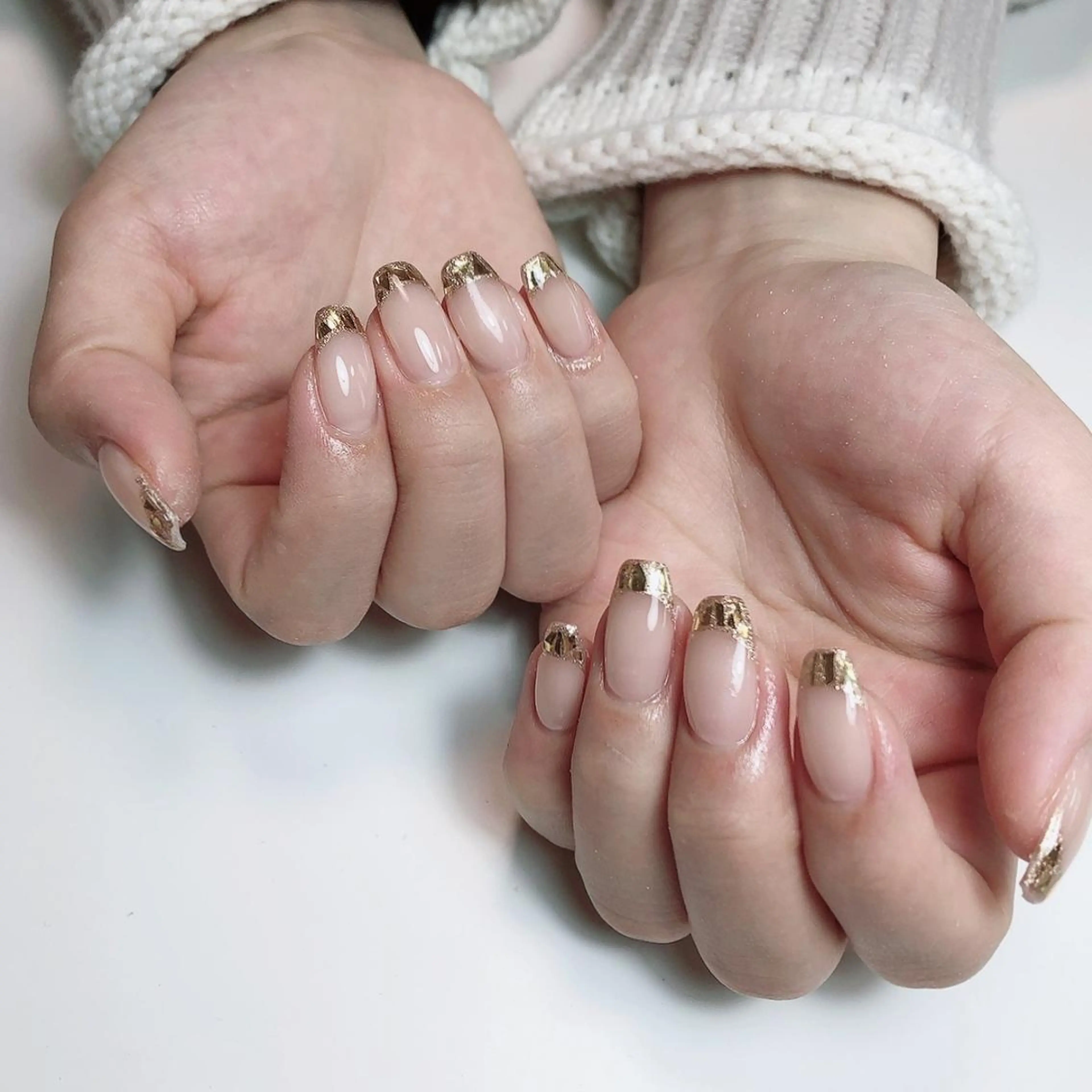 セミロング ネイル フレンチネイル ガラスフレンチ ☺︎山部 志麻☺︎のネイルデザイン