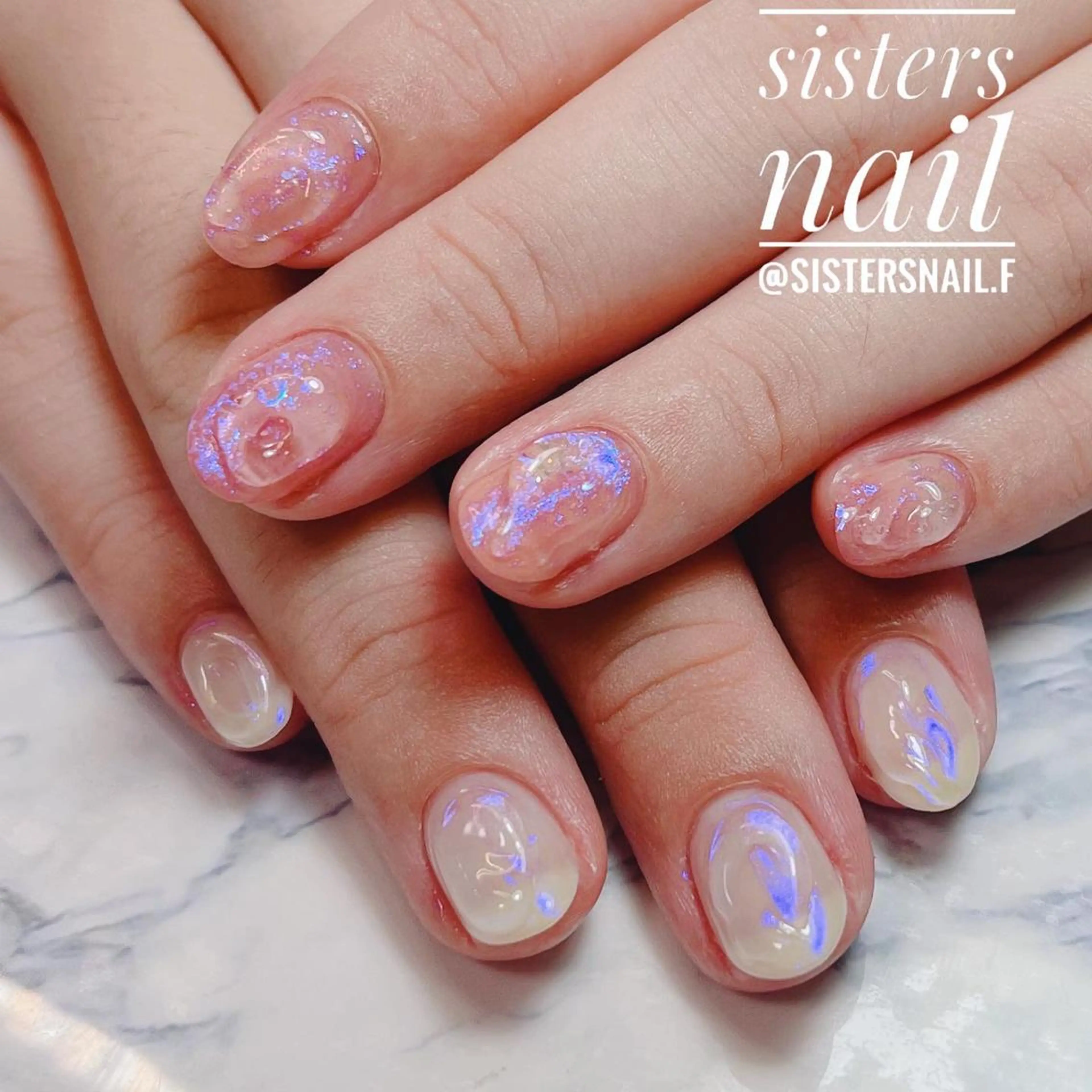 ネイル アートネイル 氷ネイル・うるうるネイル キラキラネイル ニュアンスネイル オフィスネイル sisters nail.fのネイルデザイン