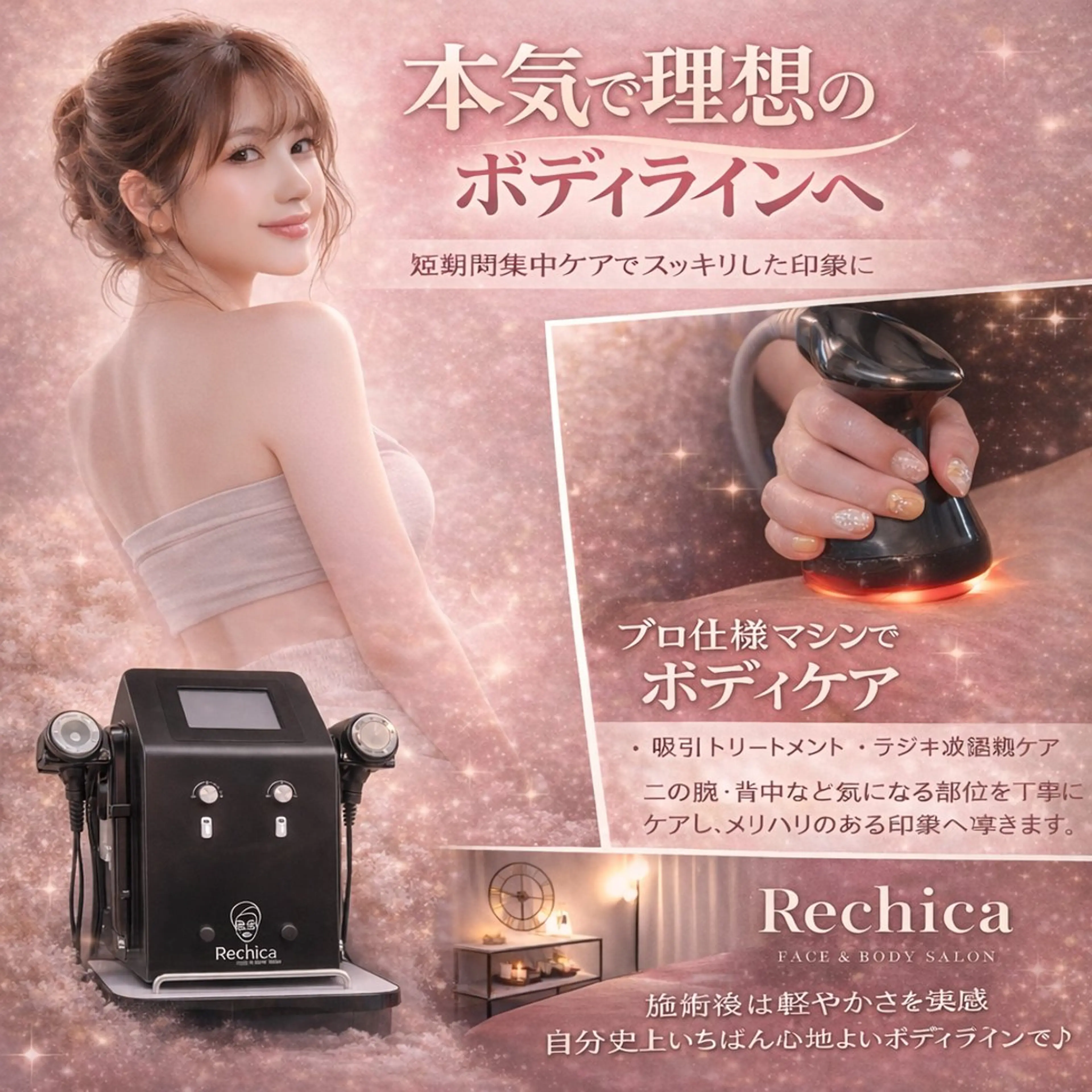 【1月限定🤍】痩身60分 【背中orお腹、腰回り】 🎀キャビor 密着カップケア＋深部加熱✨（写真掲載🆗な方）の写真