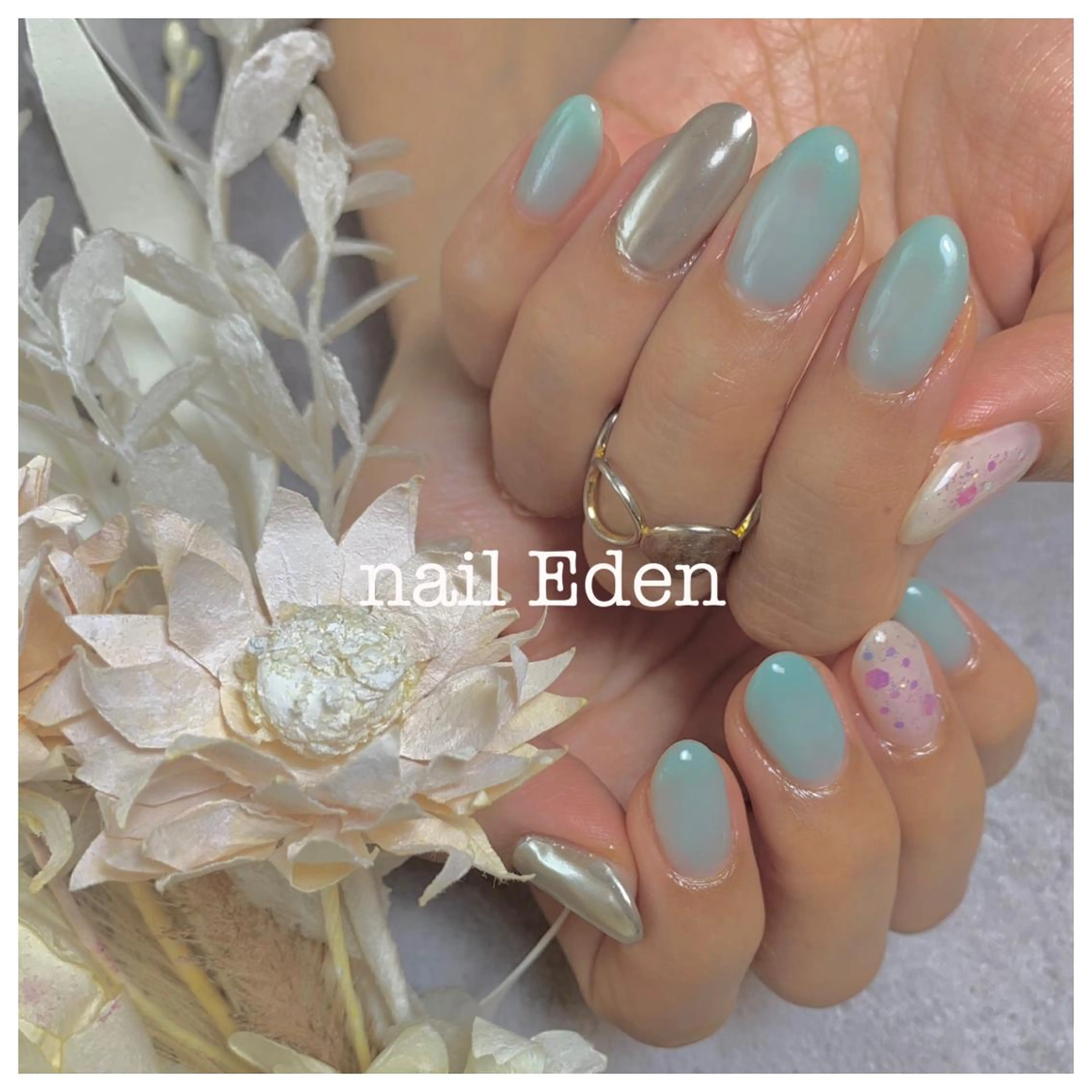 ネイル グリーン 持ち込み ハンドネイル ハンドケア Eden　private nail saron所属・Eden ♾️のネイルデザイン