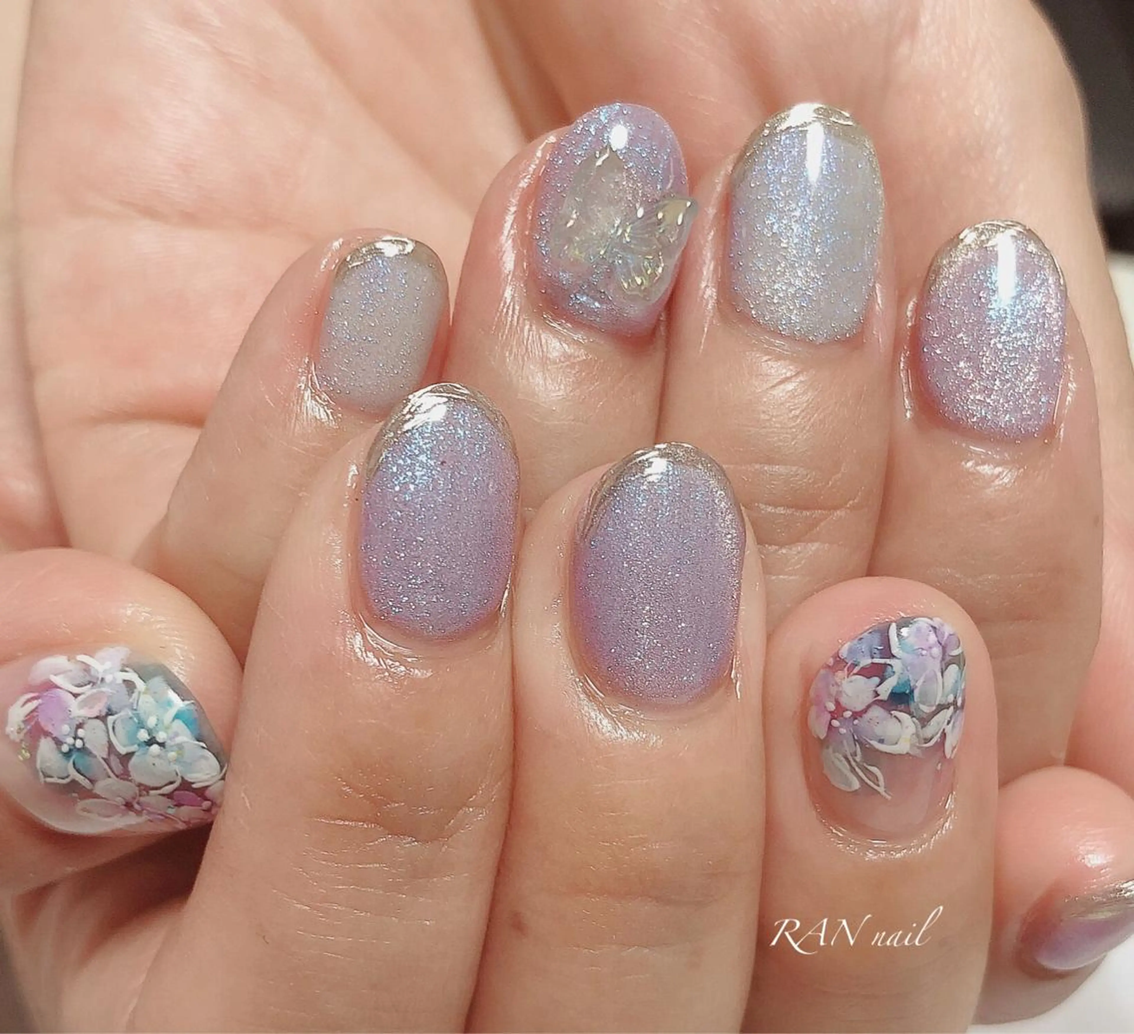 ネイル ジェルネイル キラキラネイル マグネットネイル オフィスネイル パープル RAN nail 〜ランネイル〜所属・RAN nailのネイルデザイン