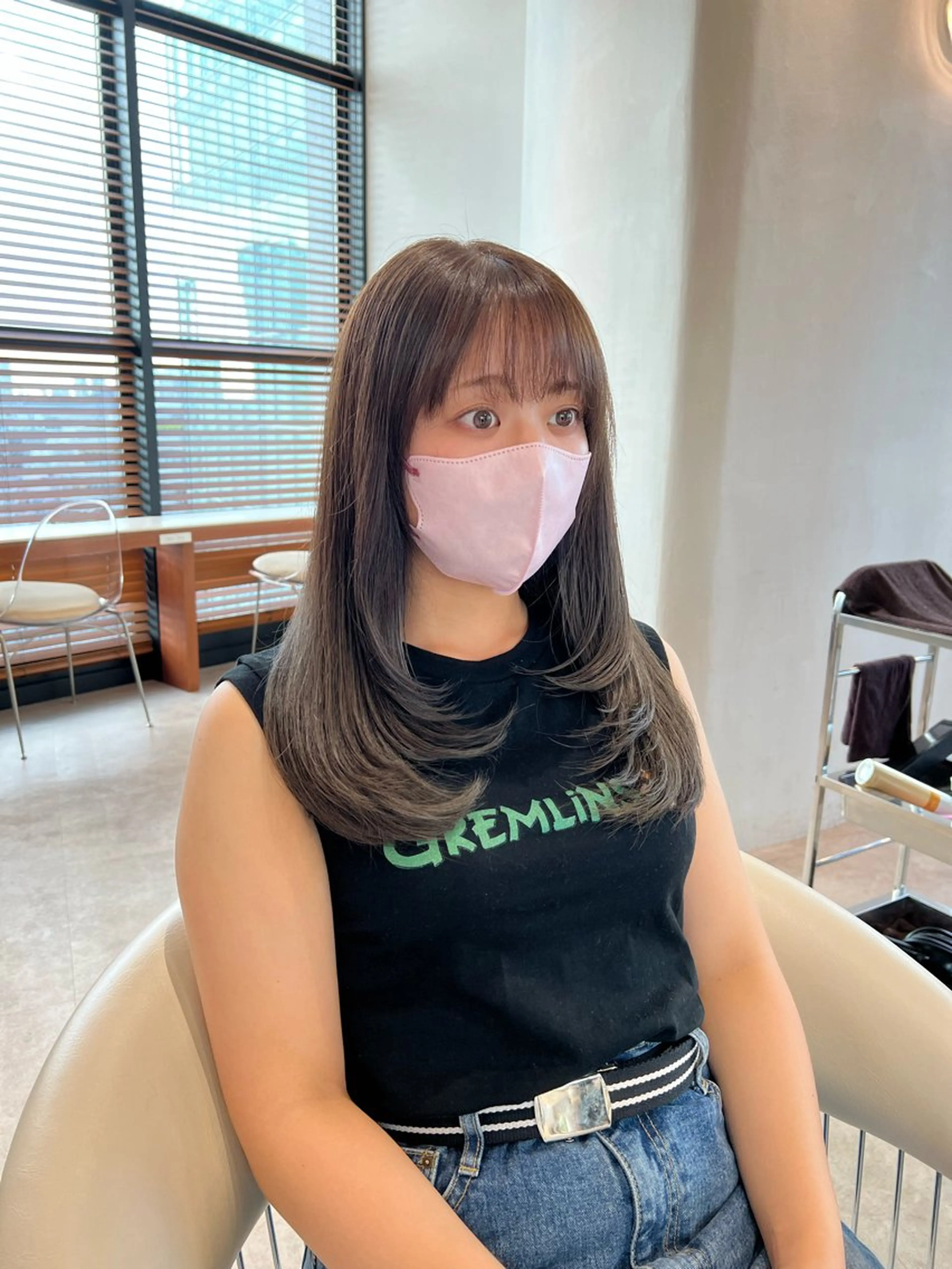 セミロング カラー ベージュカラー オリーブベージュ 韓国風ヘア レイヤーカット カット ヘアカラー ヘアセット 韓国レイヤー🇰🇷 韓国研修◎渋谷カイトのヘアスタイル