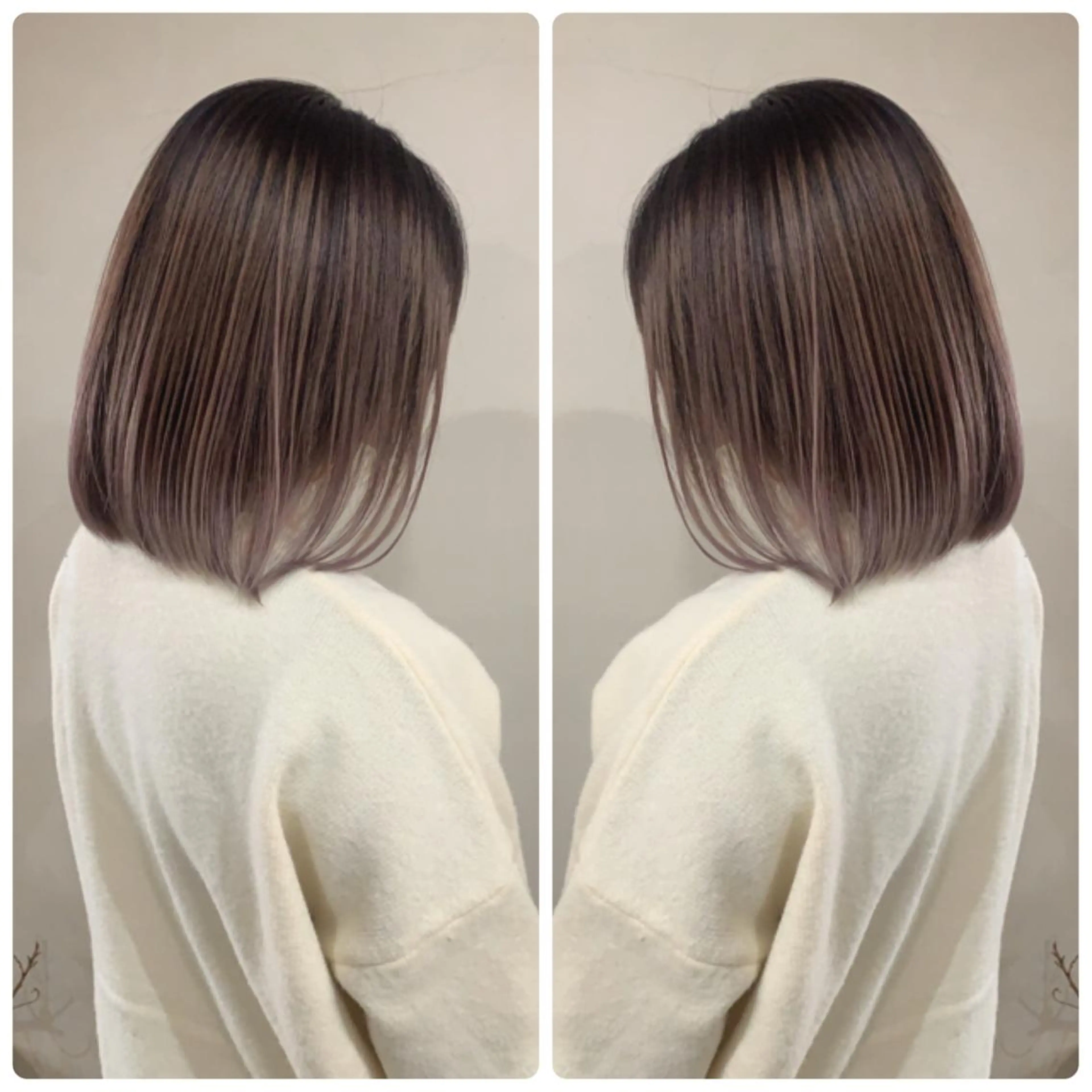 ミディアム カラー バレイヤージュ ベージュカラー グラデーションカラー ハイライトカラー オリーブカラー カット ヘアカラー トリートメント 京都大人女性ショート 徒歩1分/秋山のヘアスタイル