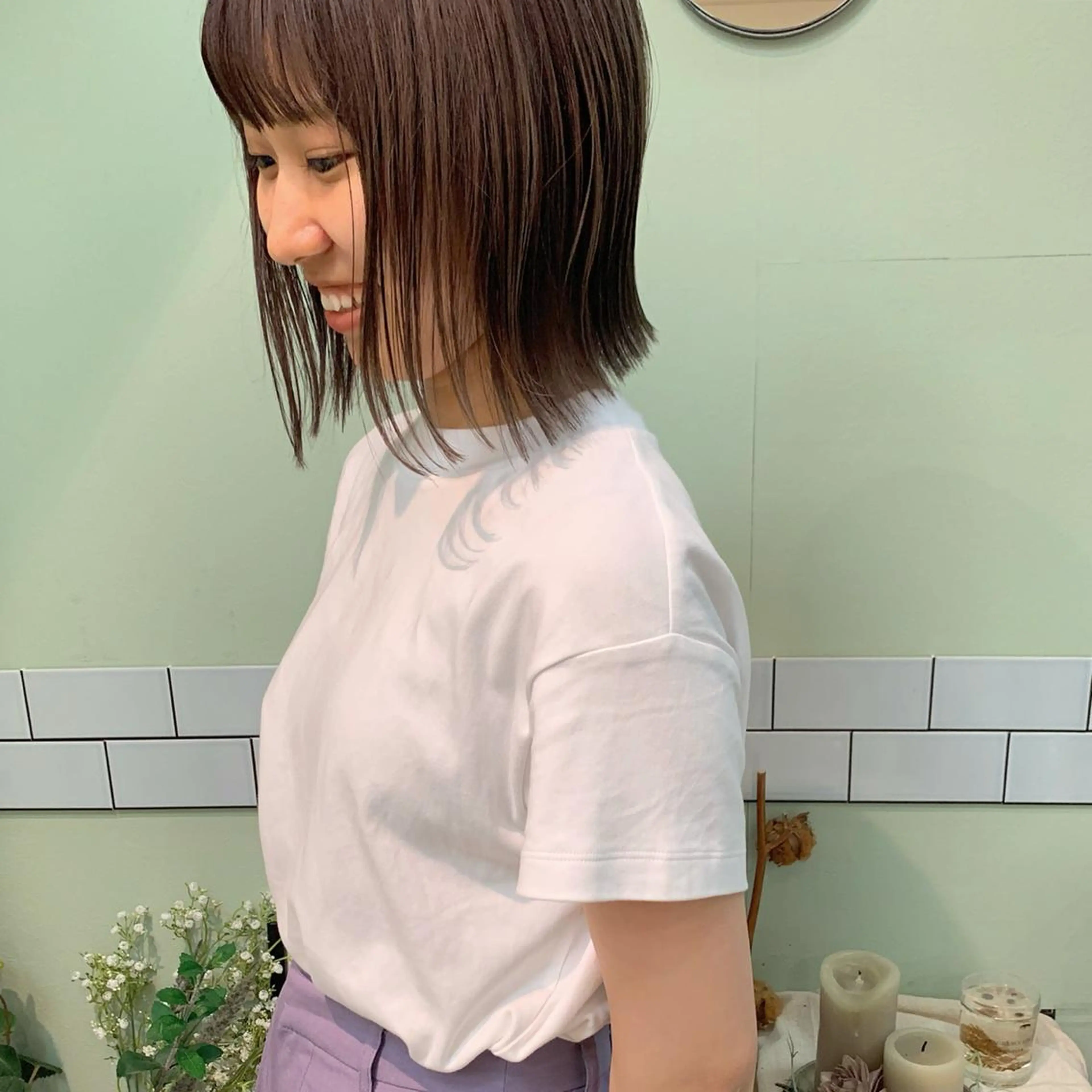 ミディアム カラー ベージュカラー ラベンダーカラー ラベンダーベージュ ﾊｲﾄｰﾝ/ｼｮｰﾄ 村上淳乃🐥のヘアスタイル