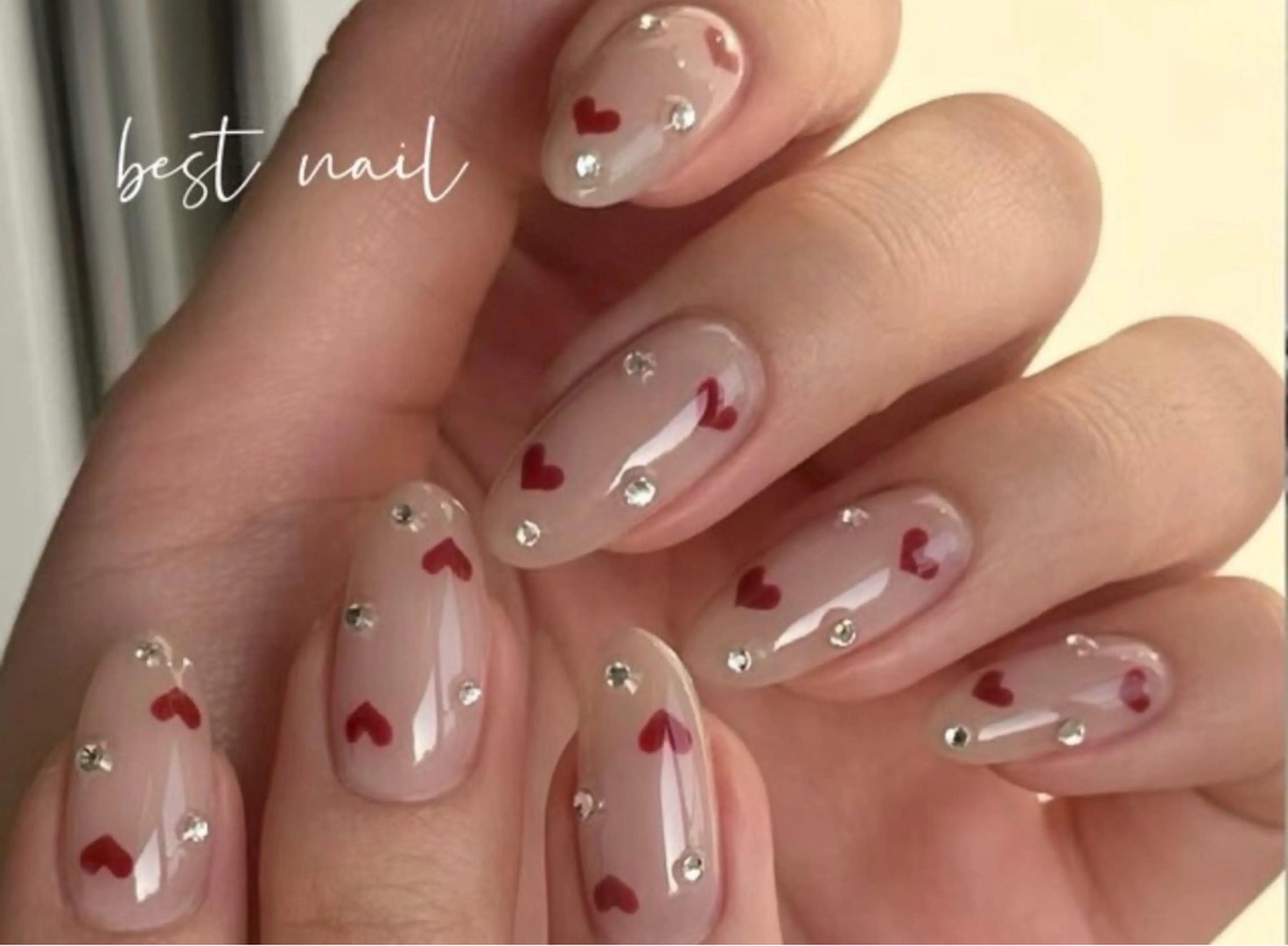 最新⭐️うるうるネイル10本アート淡い系&ハート❤️&氷ストーンの写真