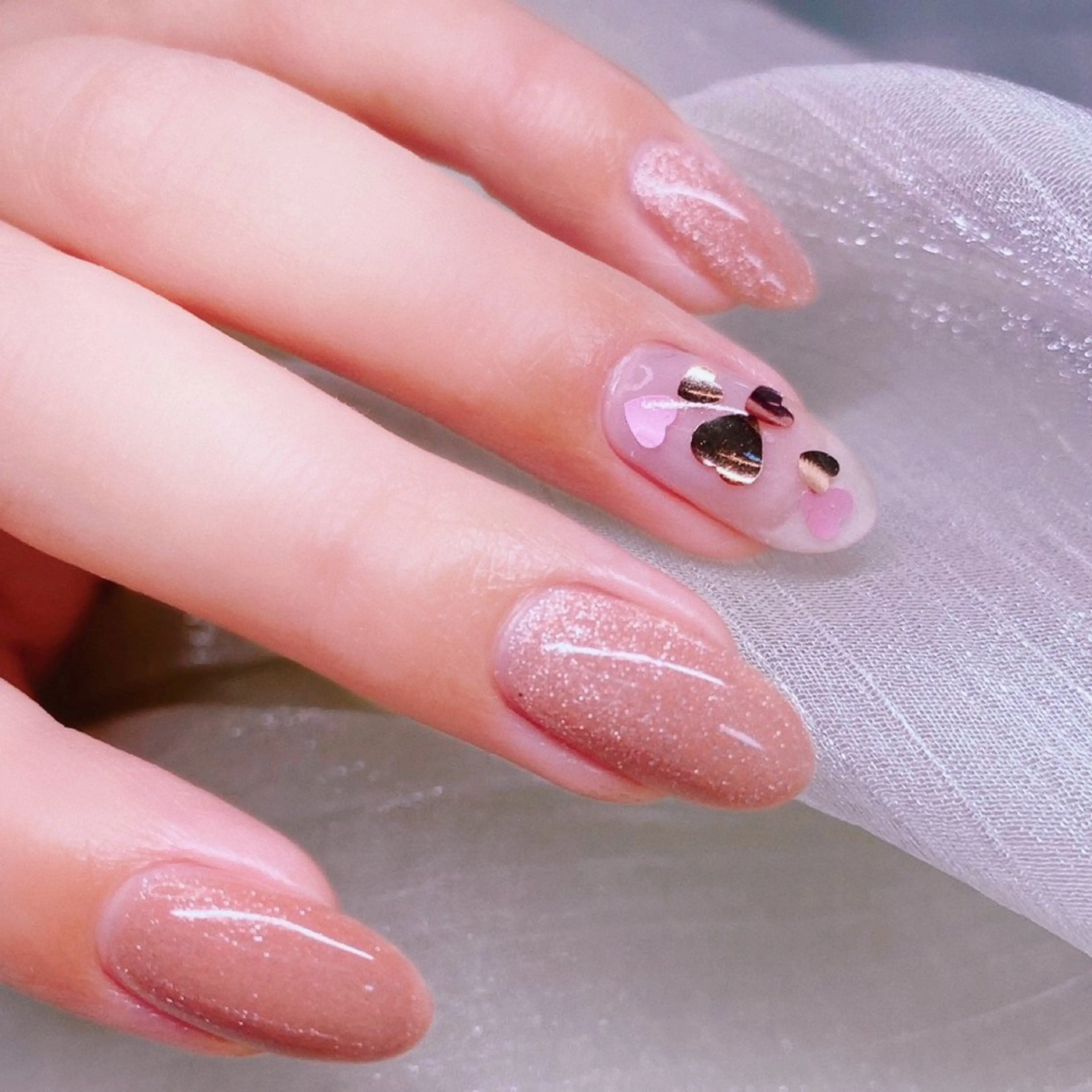 ネイル 長さ出し ハート ハンドネイル Nailist SUZU所属・Nailist suzuのネイルデザイン