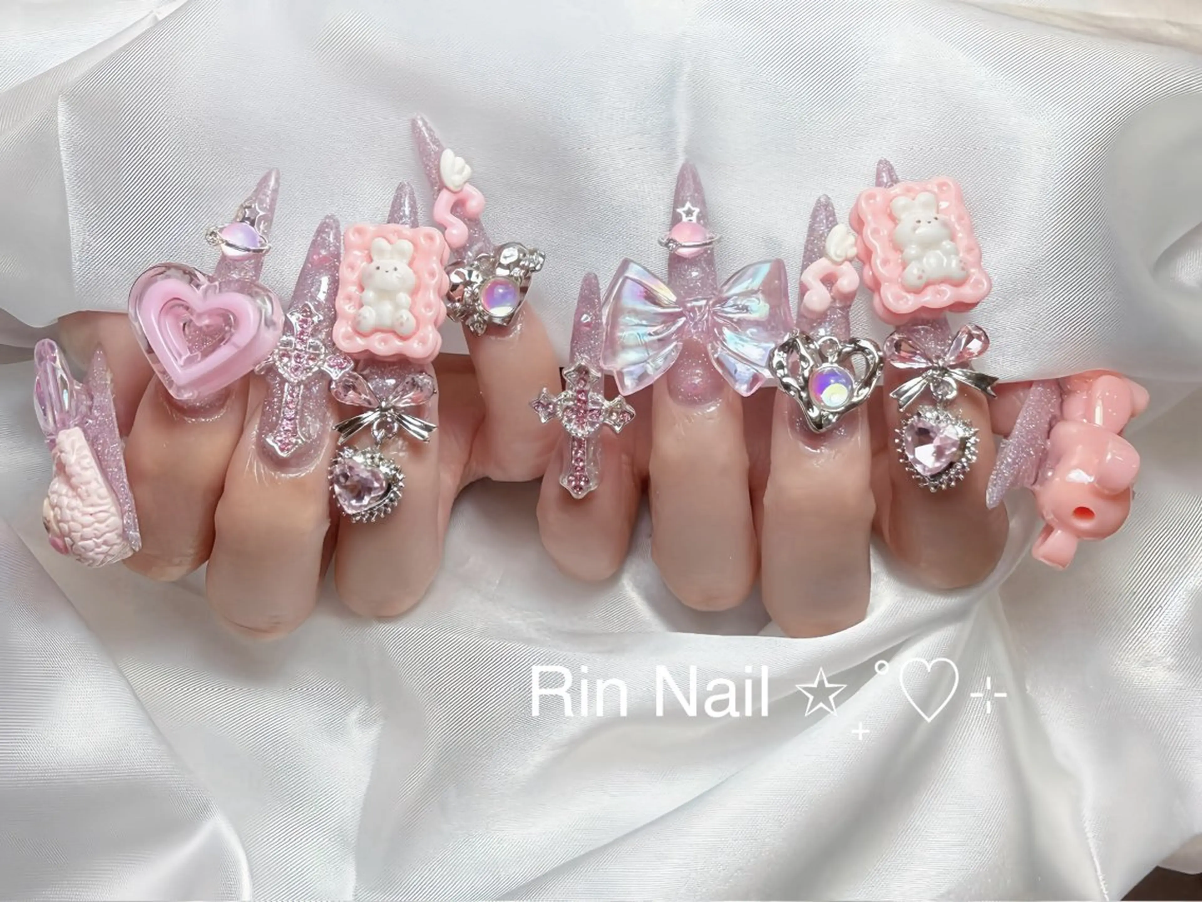 ネイル アートネイル 成人式 ロングネイル ニュアンスネイル スカルプネイル ハンドネイル Rin Nail 新大久保店のネイルデザイン