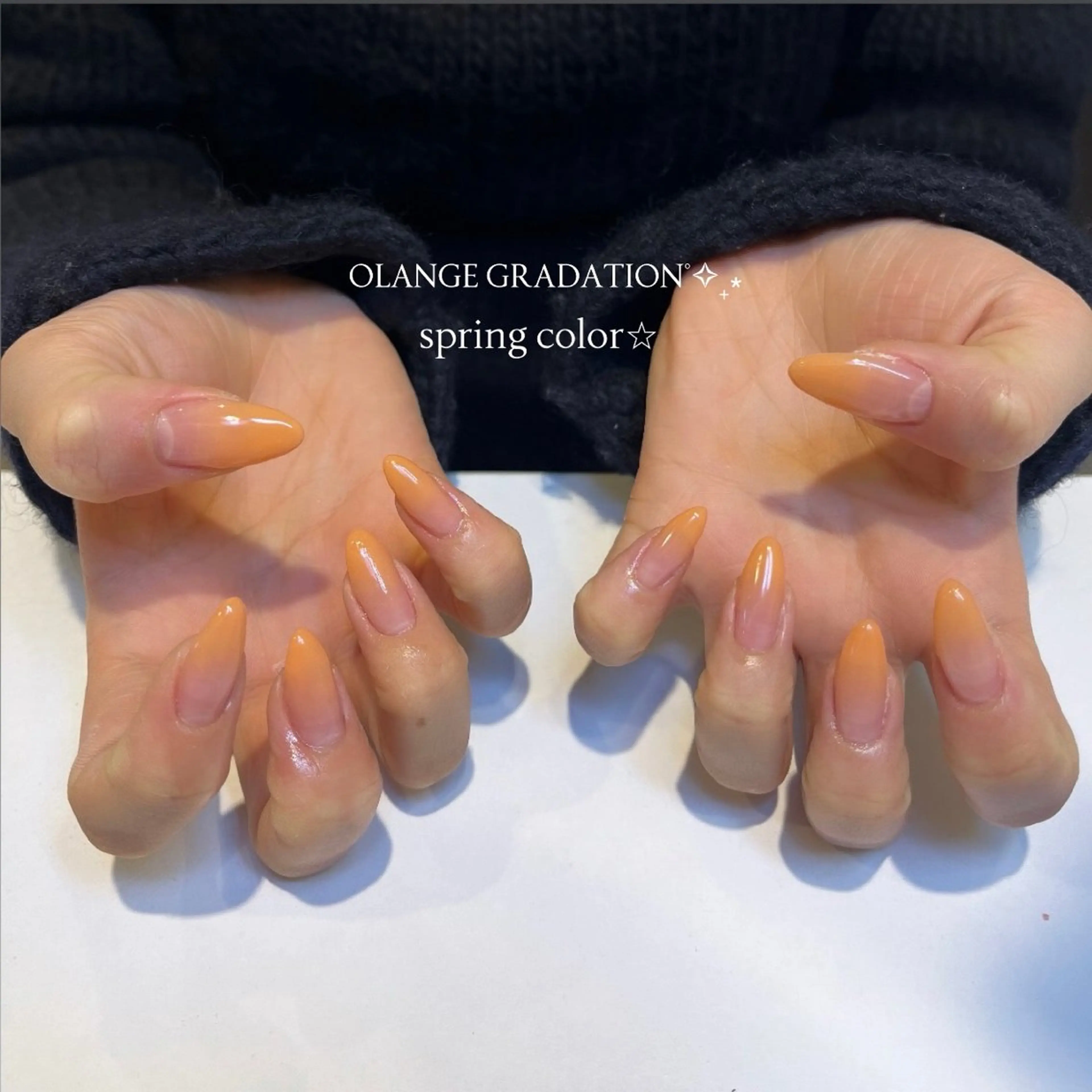 ネイル クリアネイル グラデーション オレンジ 春ネイル ハンドネイル Zen Neo / SEINA🎀のネイルデザイン