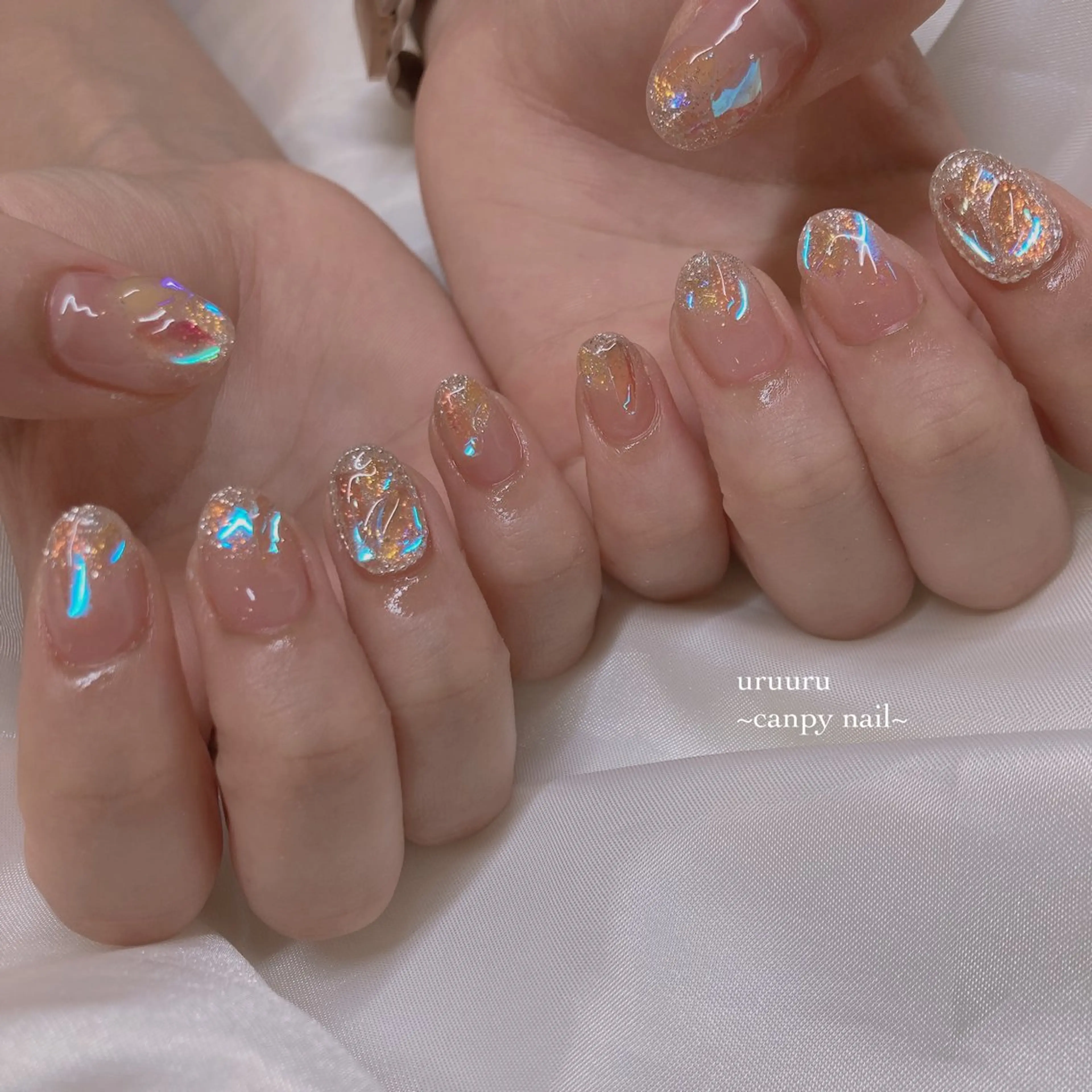 ネイル 氷ネイル・うるうるネイル ハンドネイル 韓国ネイル/ワンホン ネイル🎀表参道3分のネイルデザイン