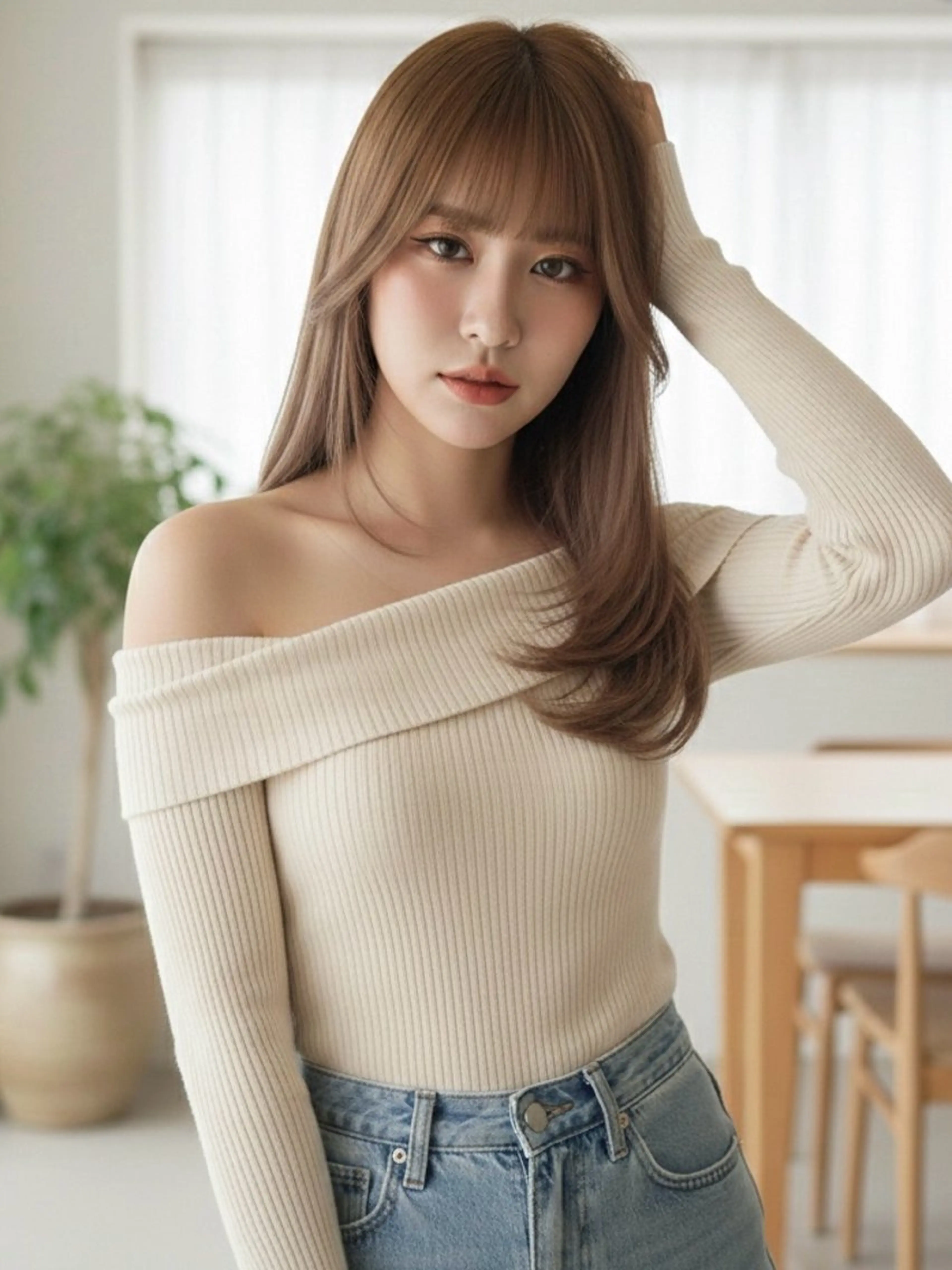 ロング カラー ベージュカラー シアーベージュ カット ヘアカラー トリートメント 髪質改善ｶﾗｰ ｹｱﾌﾞﾘｰﾁ/ﾀﾑのヘアスタイル