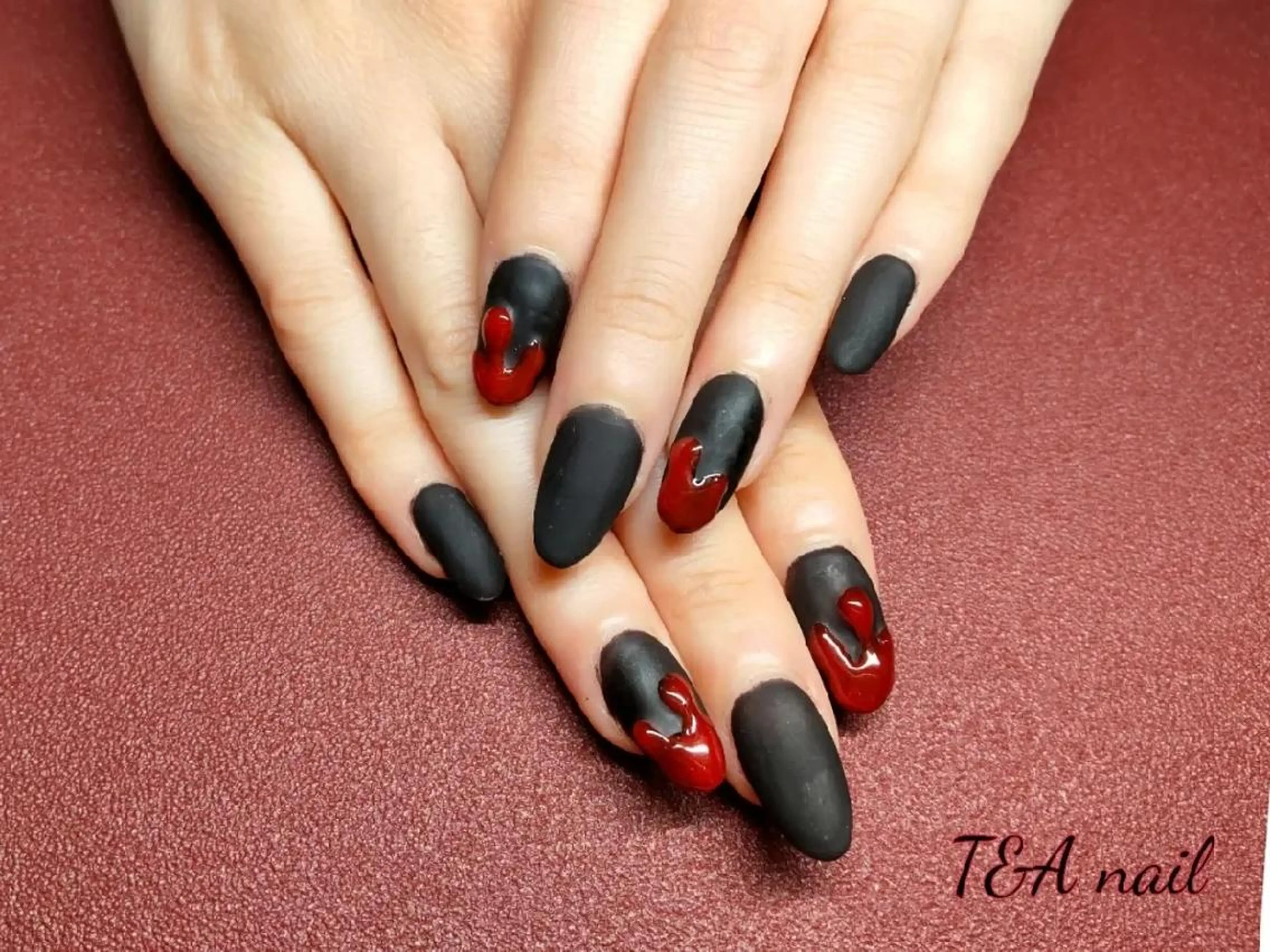 ネイル セミロング 長さ出し ジェルネイル ハート マットネイル ニュアンスネイル ハンドネイル T&A nailのネイルデザイン