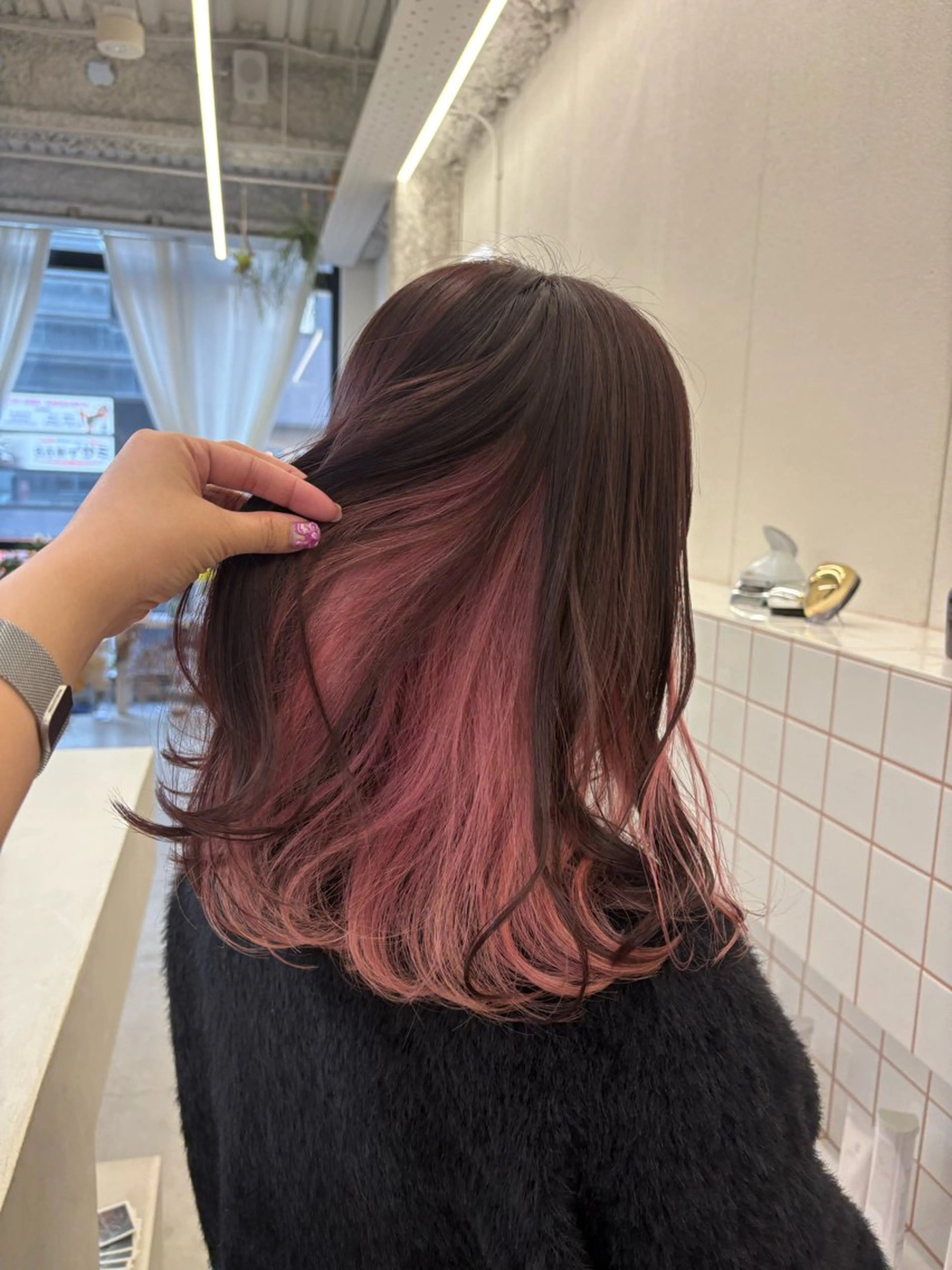 ミディアム カラー ボルドーカラー ピンクカラー ヘアカラー トリートメント NIKO/名古屋/ 伏見/花屋併設のヘアスタイル