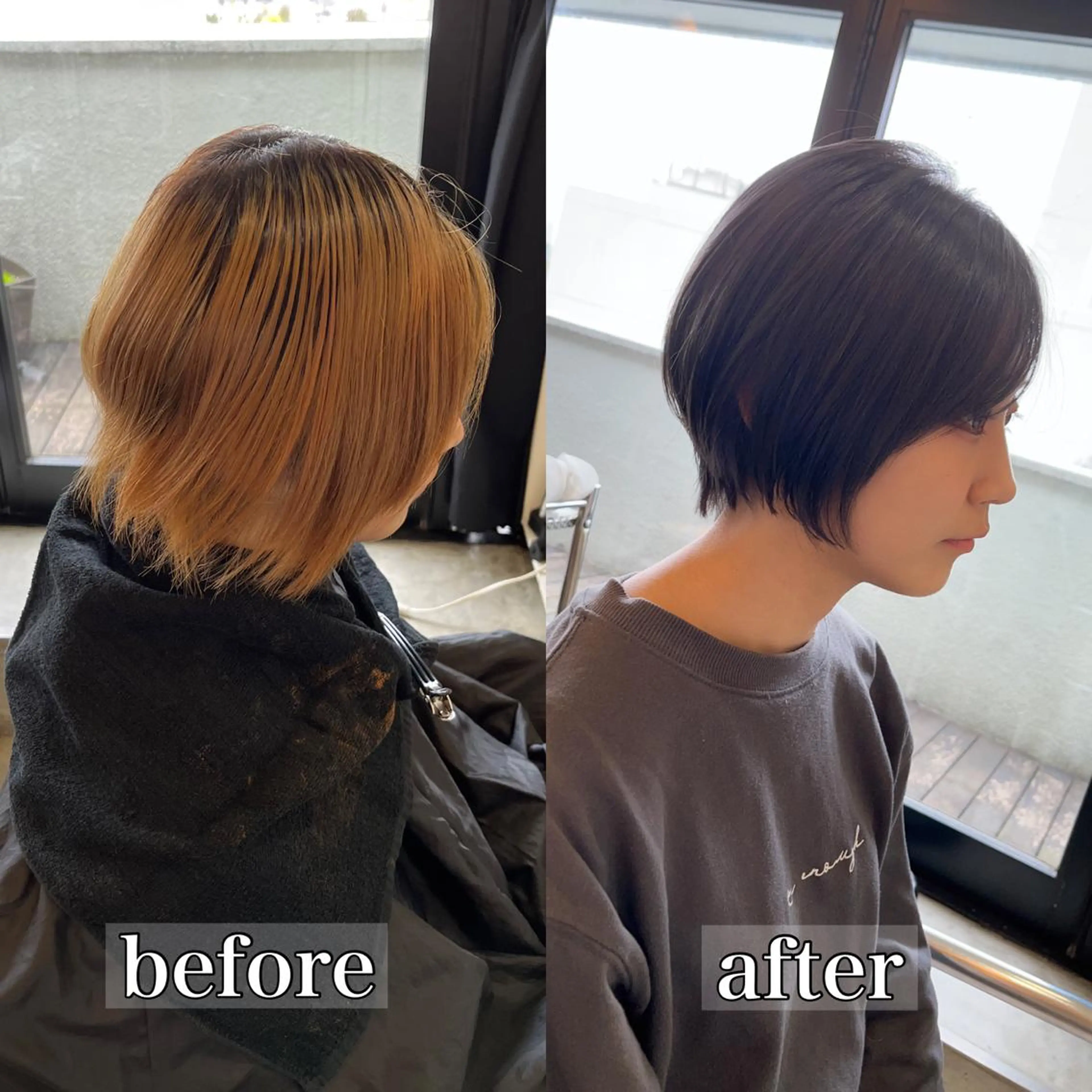 ショート くせ毛 エギョモリ 顔まわりレイヤー タンバルモリ 韓国風ヘア ヘアカラー 武田涼レイヤーカット 髪質改善×縮毛矯正のヘアスタイル