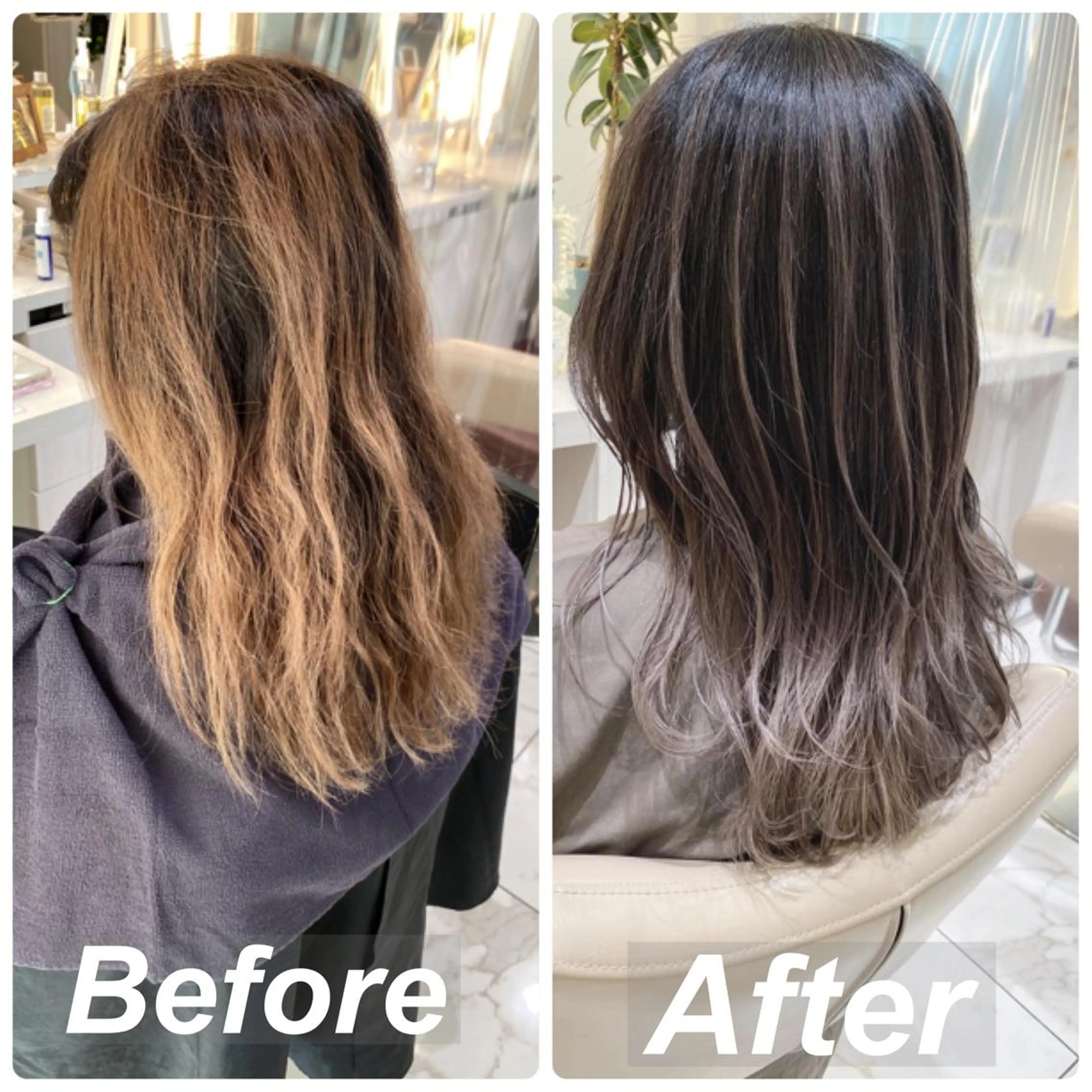 セミロング カラー バレイヤージュ 髪質改善 レイヤーカット カット ヘアカラー トリートメント 山崎俊輔/髪質改善 /バレイヤージュのヘアスタイル