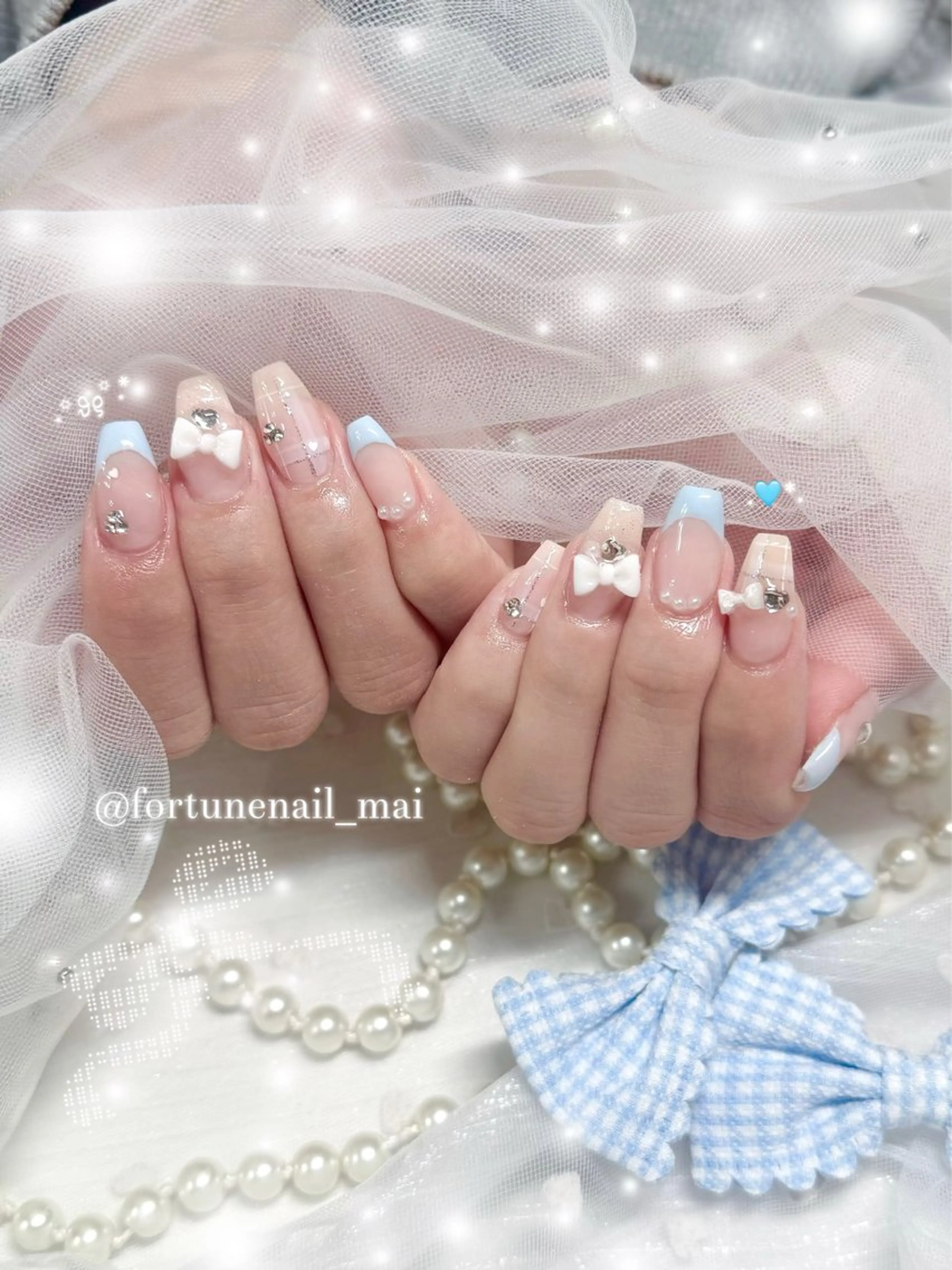 ネイル 水色 ハンドネイル 🎀Mai 🎀3/20空✩.*のネイルデザイン