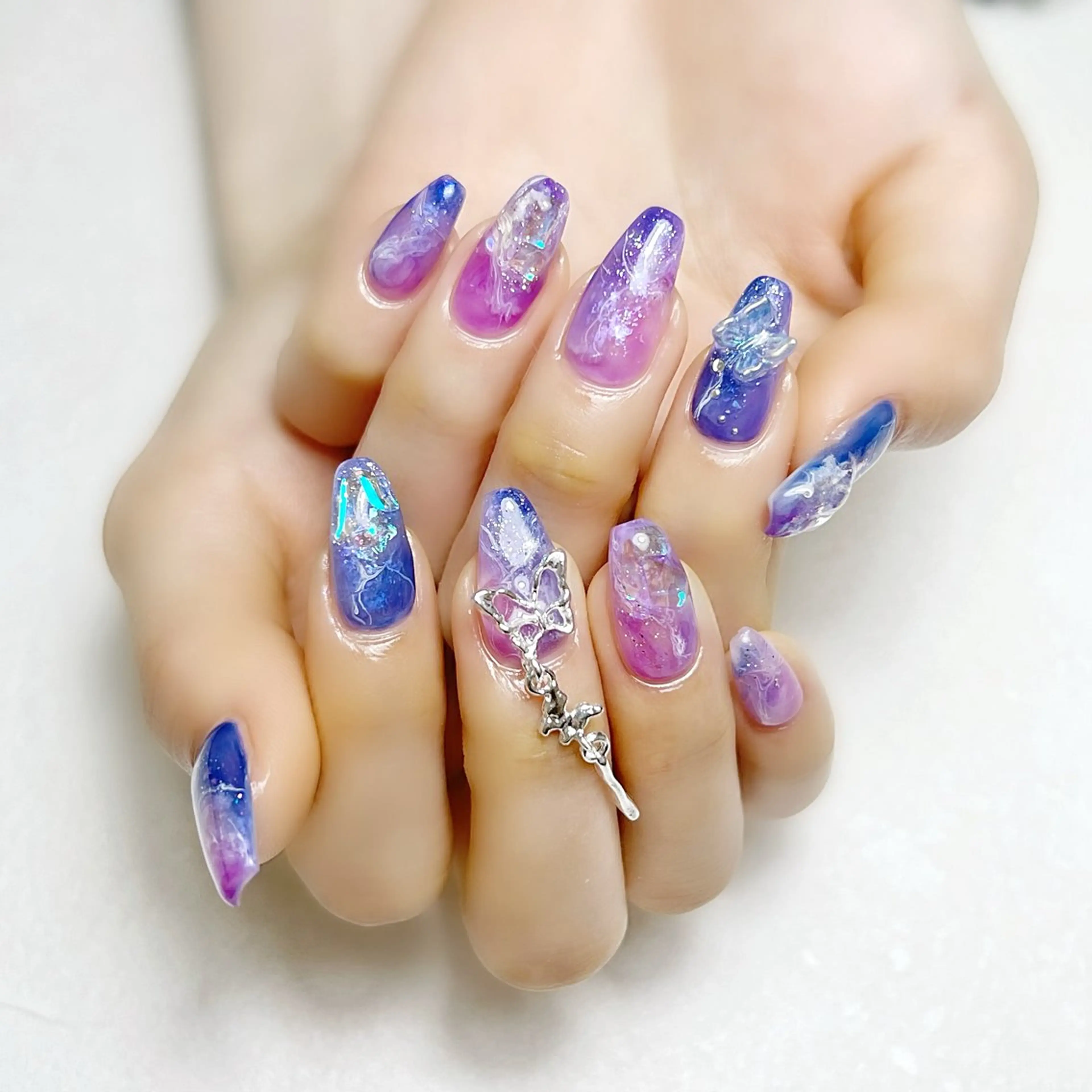 ネイル ブルー 成人式 氷ネイル・うるうるネイル ニュアンスネイル rouse nail RISATOのネイルデザイン