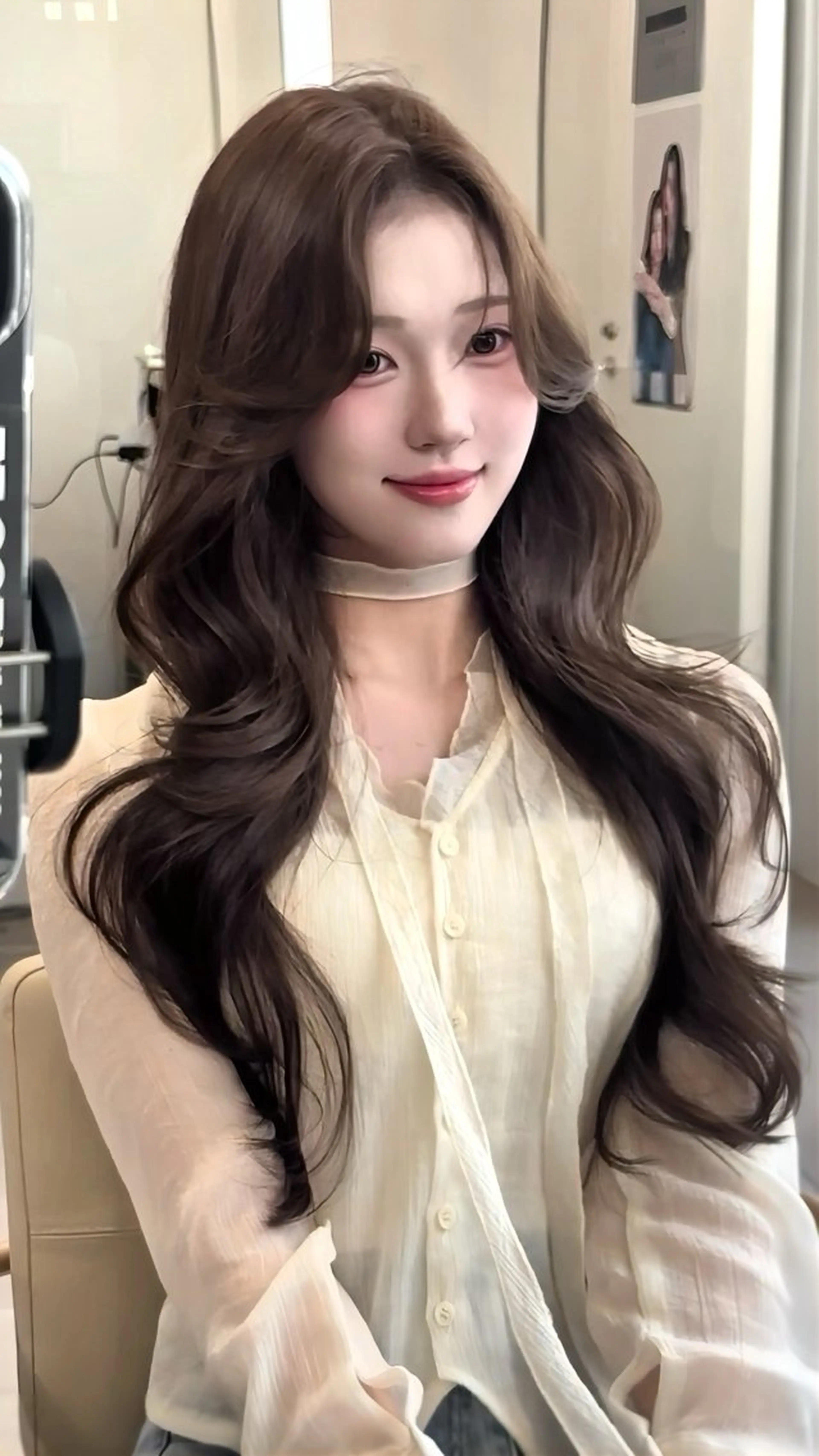 ロング カット ヘアカラー 韓国ヘア レイヤーカットのヘアスタイル