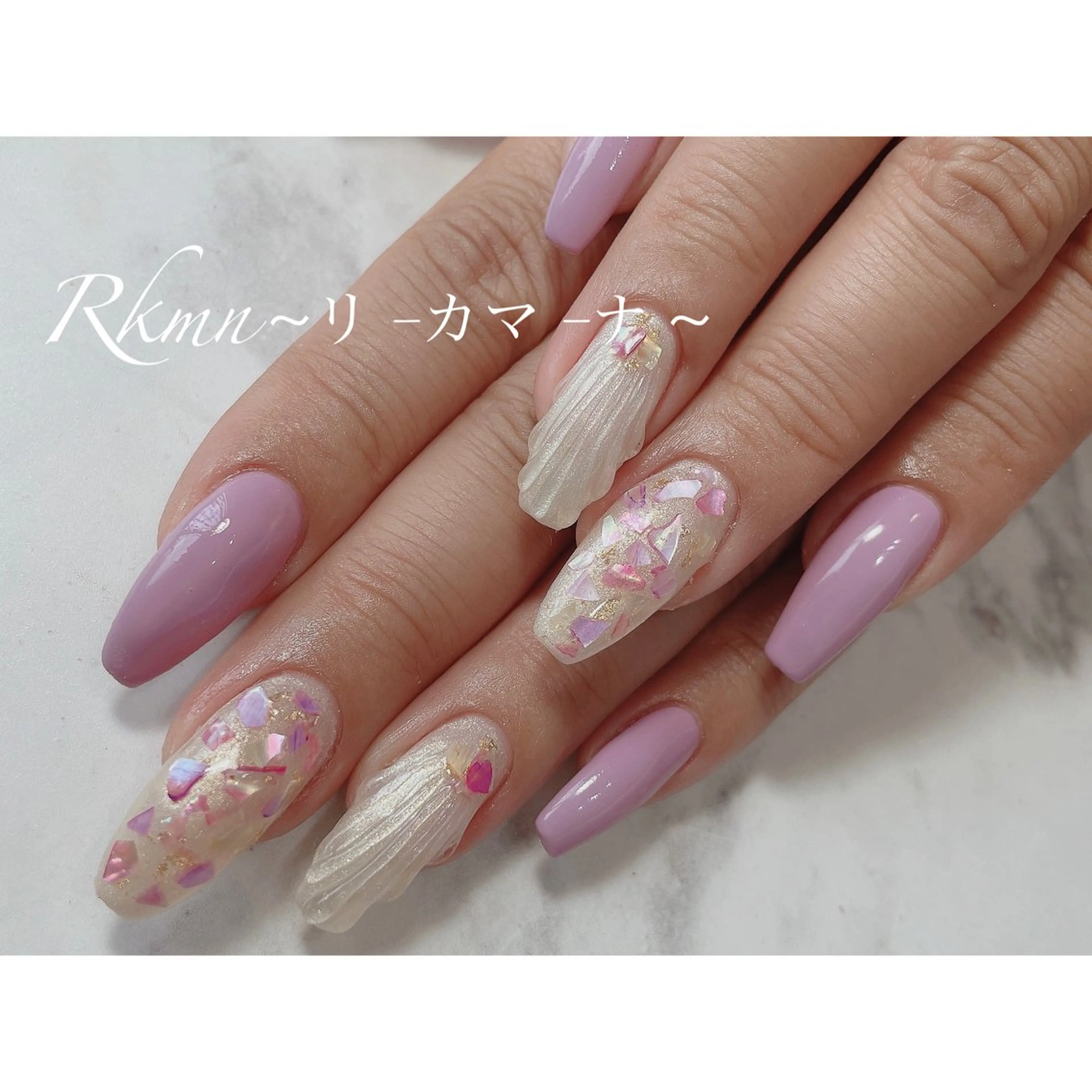 ネイル アートネイル ピンク パープル 春ネイル ハンドネイル フットネイル ハンドケア Rkmn ~リ-カマ-ナ~のネイルデザイン