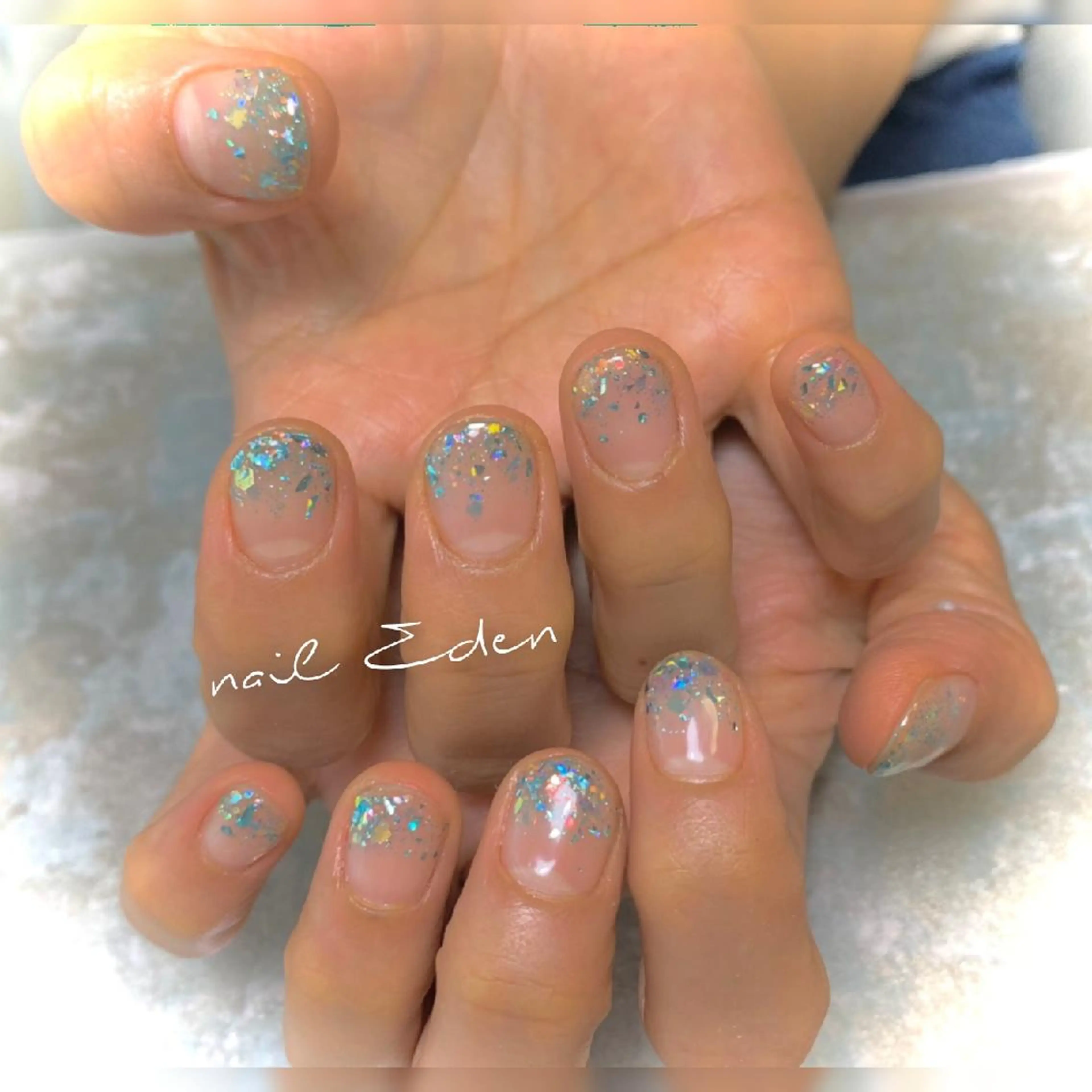ネイル ブルー ラメ(グリッター) ラメグラデーション ハンドネイル ハンドケア Eden　private nail saron所属・Eden ♾️のネイルデザイン