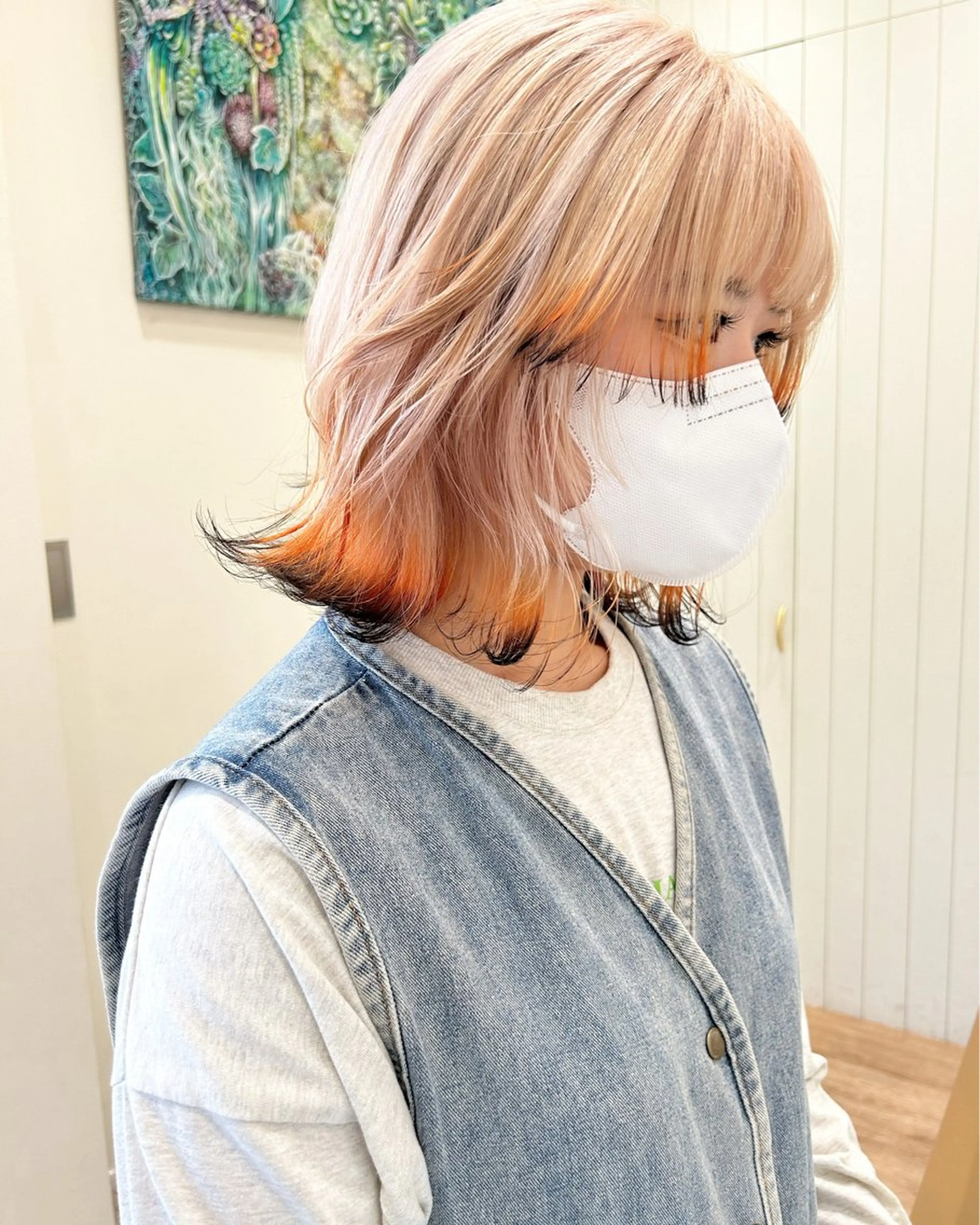 ミディアム 狐カラー ヘアカラー トリートメント ケアブリーチ 坪井佑樹のヘアスタイル