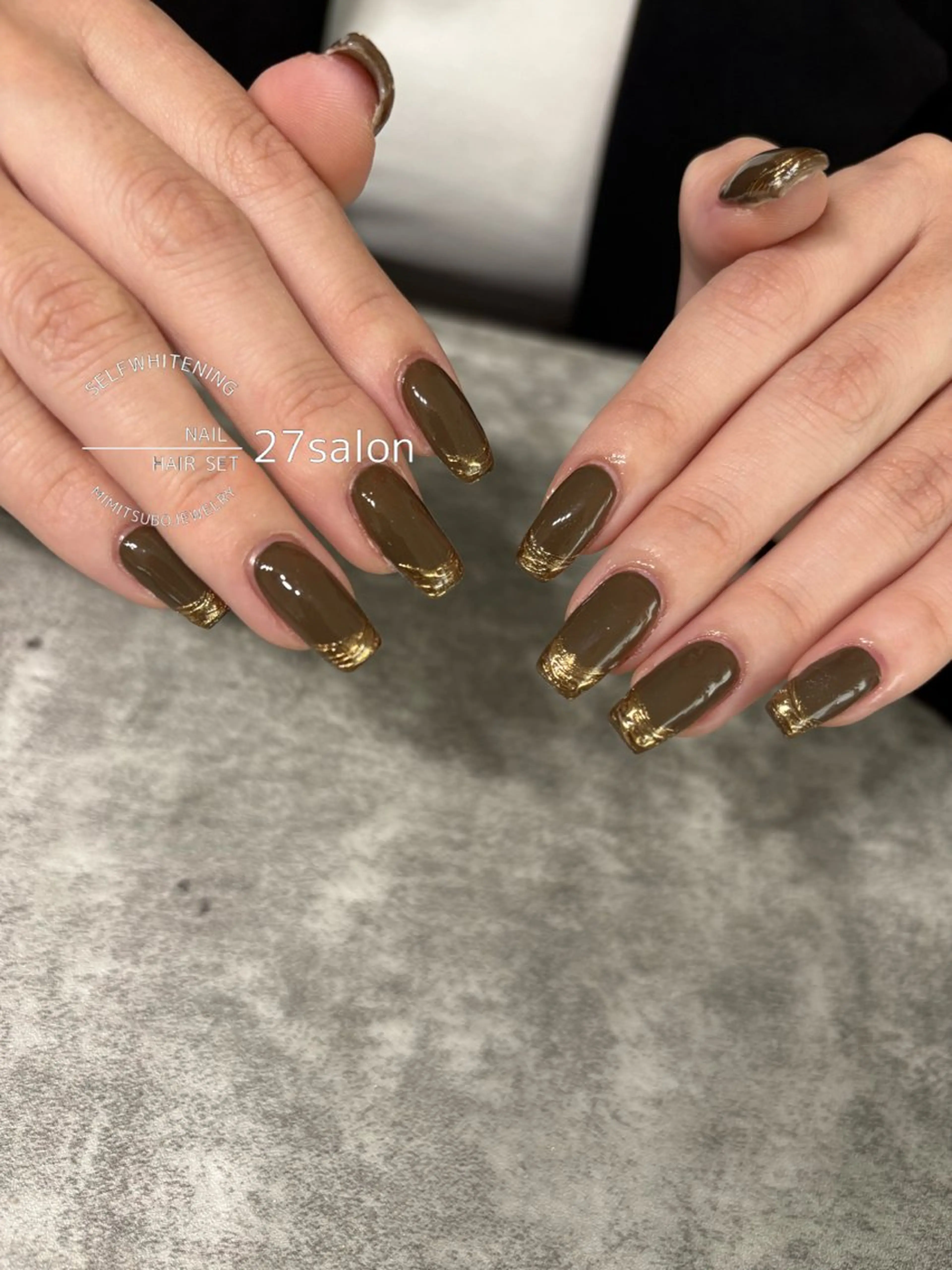 ネイル ブラウン フレンチネイル ミラーネイル ハンドネイル 27salon yuinaのネイルデザイン