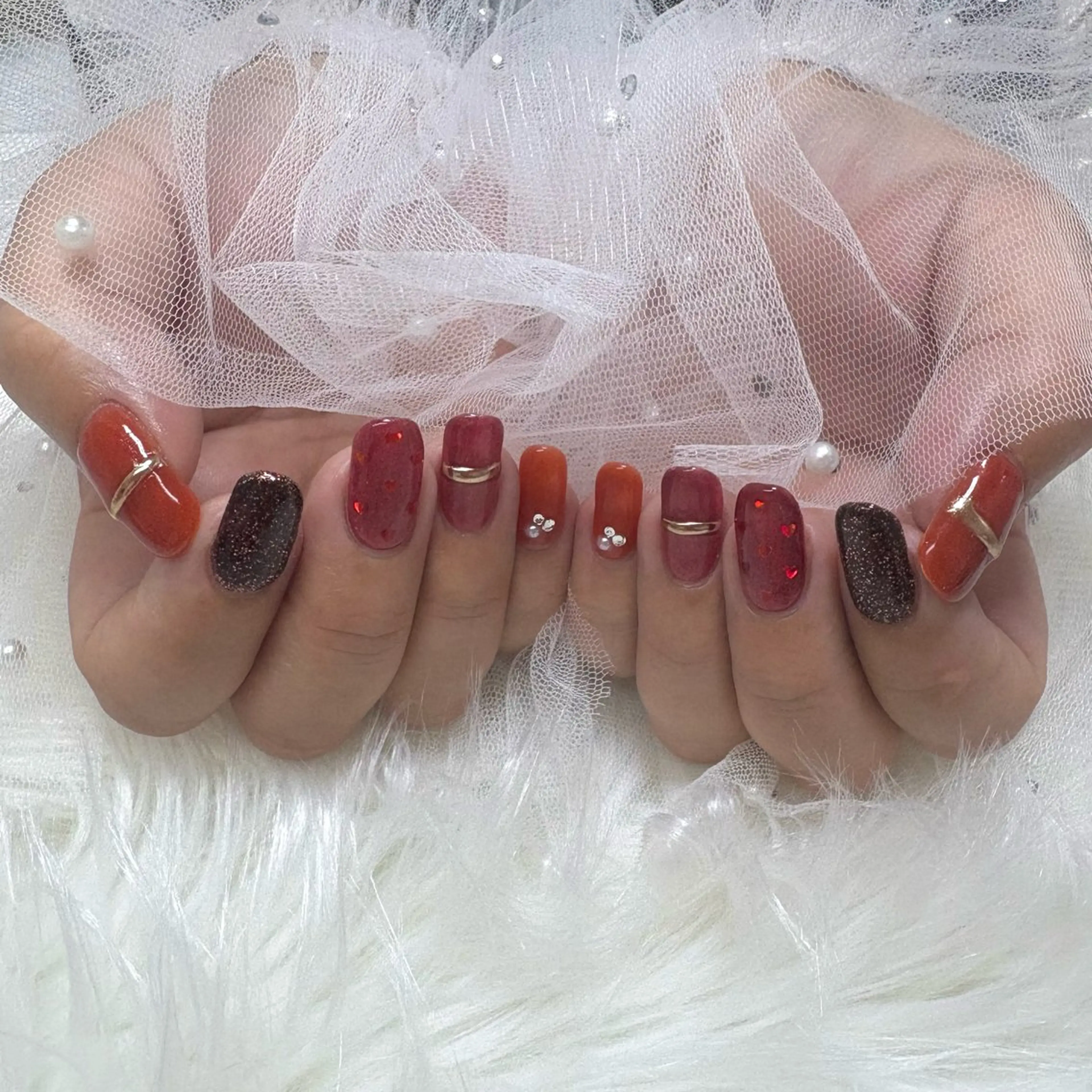 ネイル ハート マグネットネイル ミラーネイル ハンドネイル SHINE nail salonのネイルデザイン