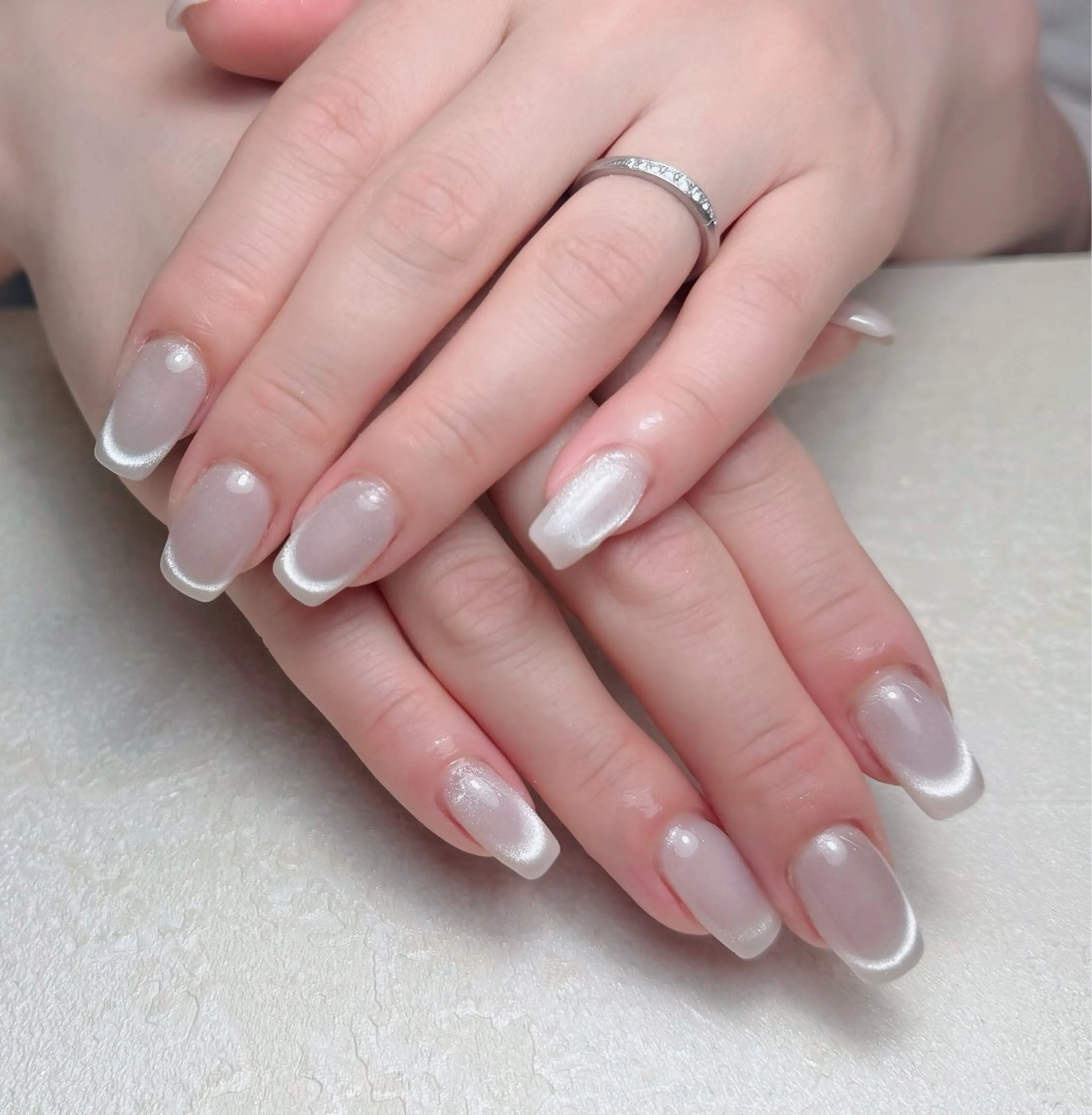 ネイル 長さ出し フットネイル フレンチネイル ジェルネイル ガラスフレンチ ハンドネイル 中野駅から2分 MEO NAILのネイルデザイン