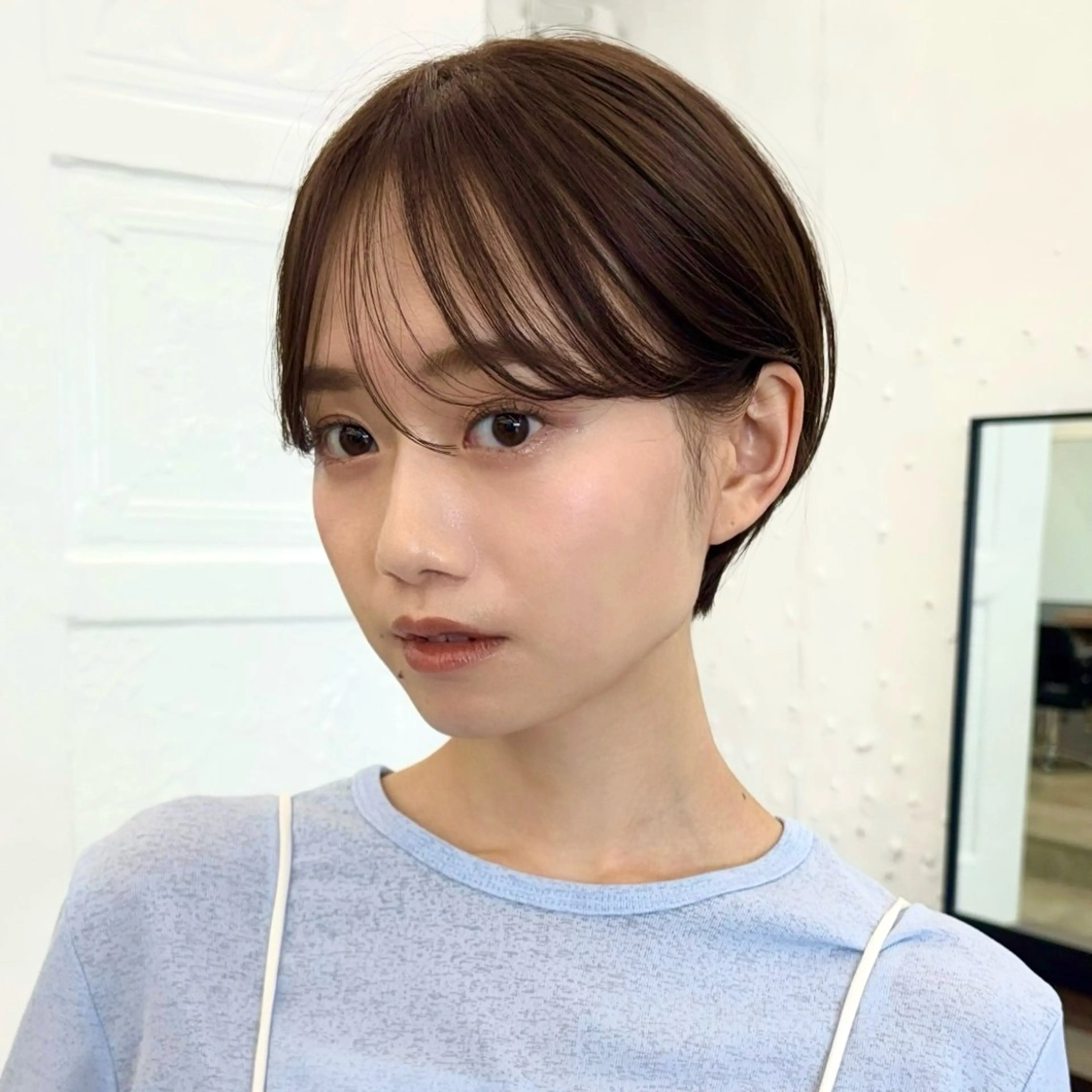 ショート カラー 丸みショート アッシュ アッシュブラウン ブラウンカラー シースルーバング カット ヘアカラー トリートメント 顔まわり🥨レイヤー /透明感/まいなのヘアスタイル