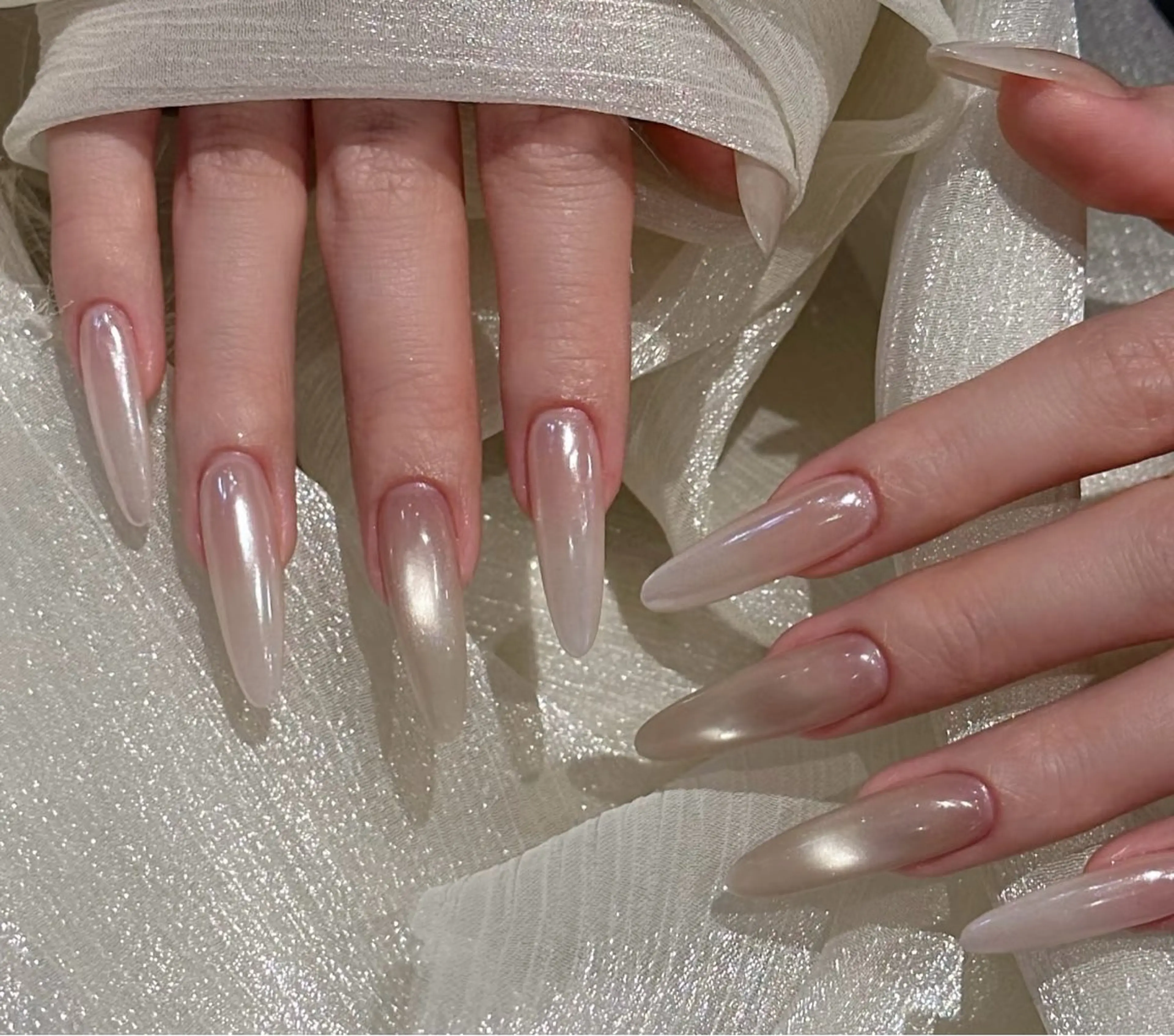 ネイル オーロラネイル ブラウン チークネイル 成人式 長さ出し ハンドネイル NEW NAIL 池袋のネイルデザイン