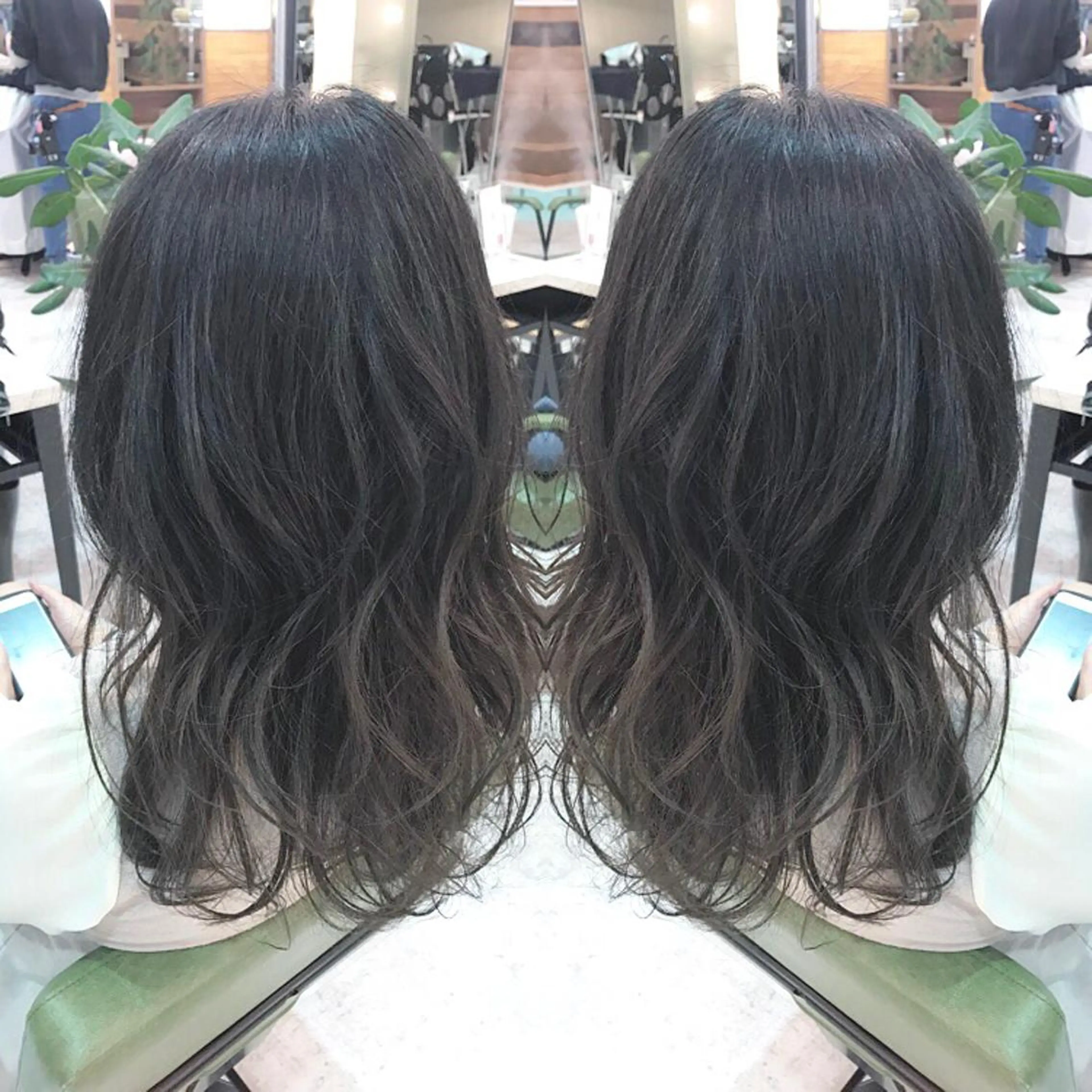 セミロング カラー バレイヤージュ グレージュ レイヤーカット 青木 茂樹⭐️ 透明感カラーのヘアスタイル