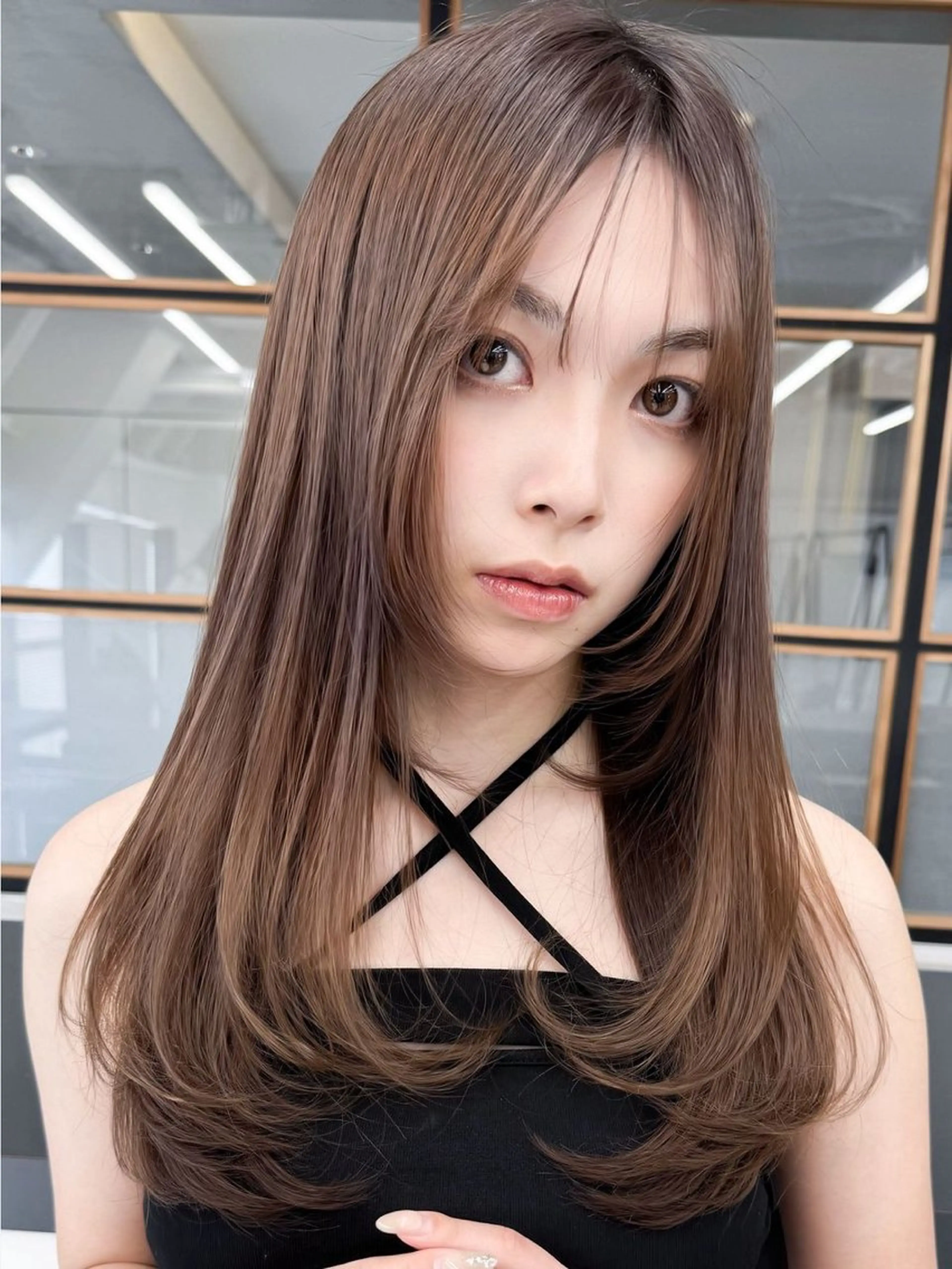 ロング 顔まわりレイヤー 韓国風ヘア レイヤーカット 小顔カット カット ヘアカラー 中嶋 礼愛のヘアスタイル