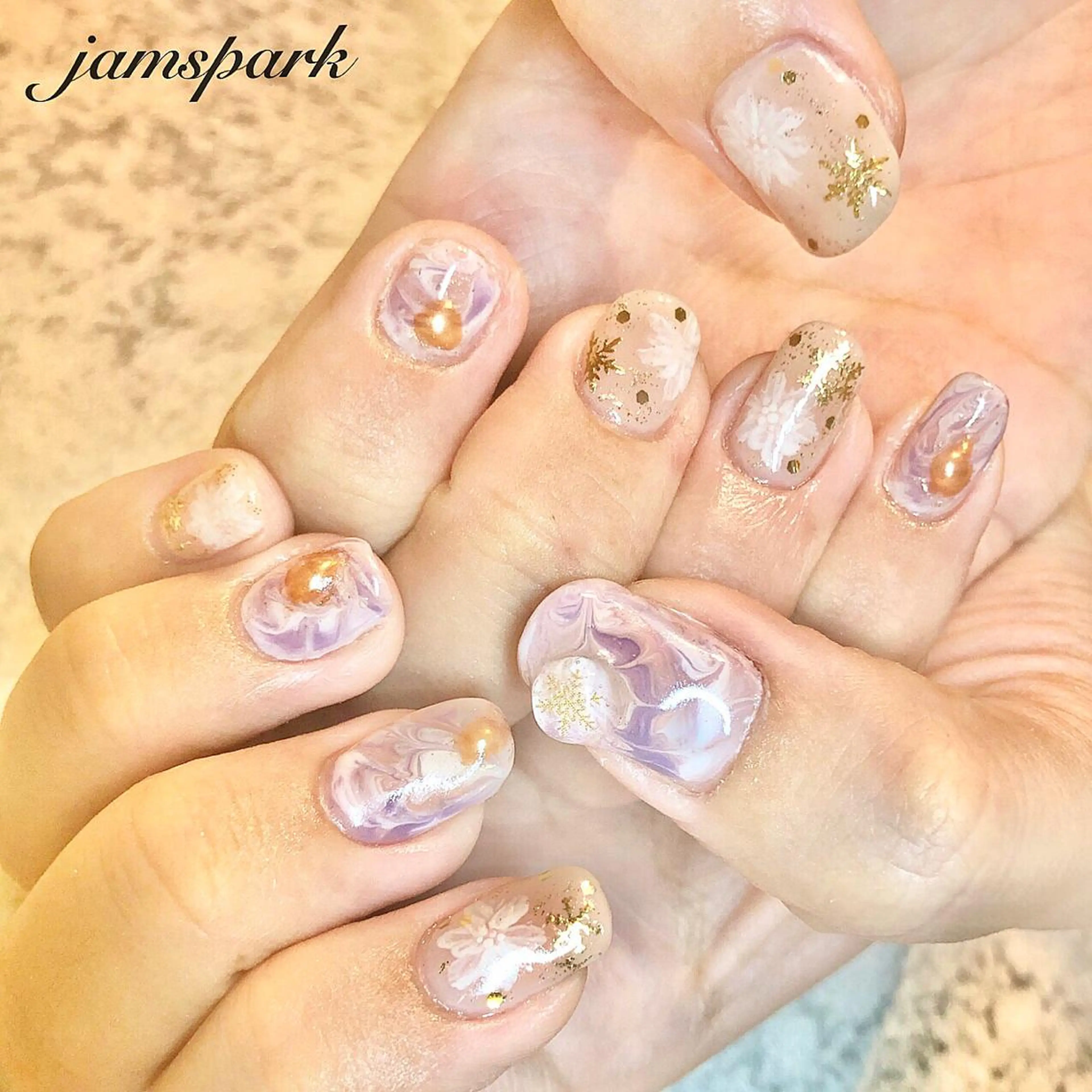 ネイル フラワーネイル ジェルネイル ラメ(グリッター) 大理石ネイル(マーブル) ミラーネイル ハンドネイル jamspark ✨のネイルデザイン