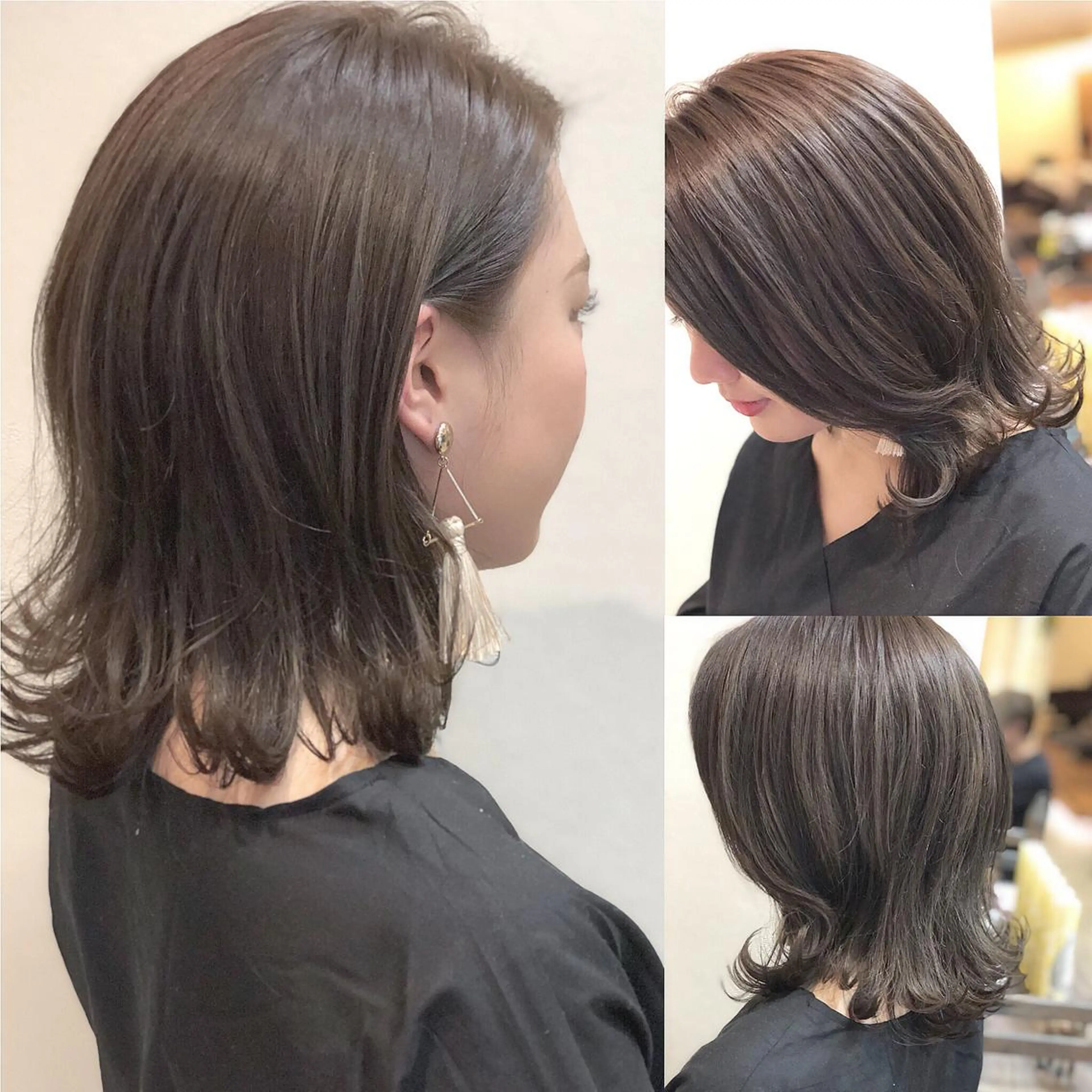 ミディアム カラー アッシュ アッシュグレー アッシュグレージュ グレージュ ハイライトカラー hair salon Ranun髪質改善のヘアスタイル