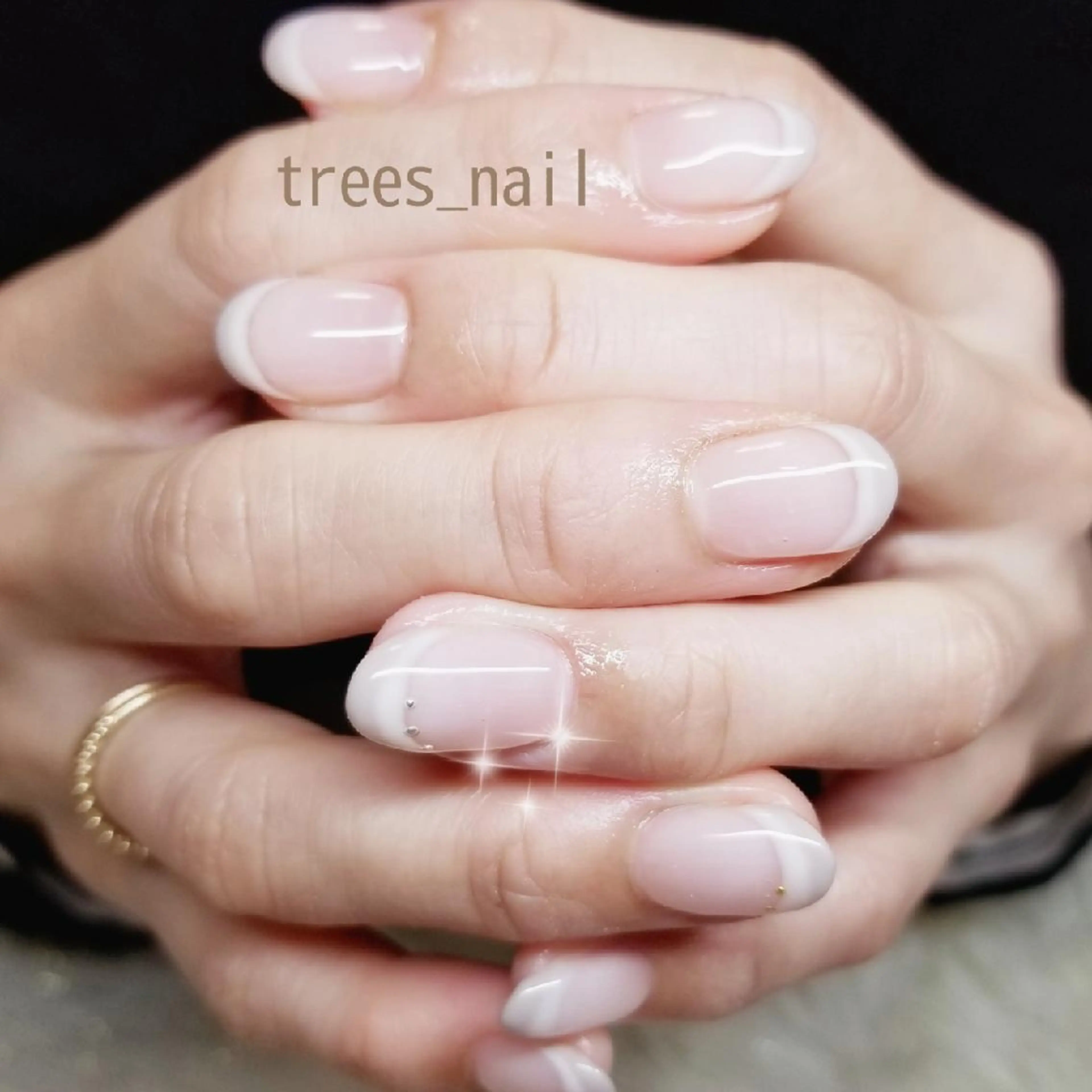 ネイル ダブルフレンチ フレンチネイル ジェルネイル パラジェル シンプルネイル ハンドネイル フットネイル trees_ nailのネイルデザイン