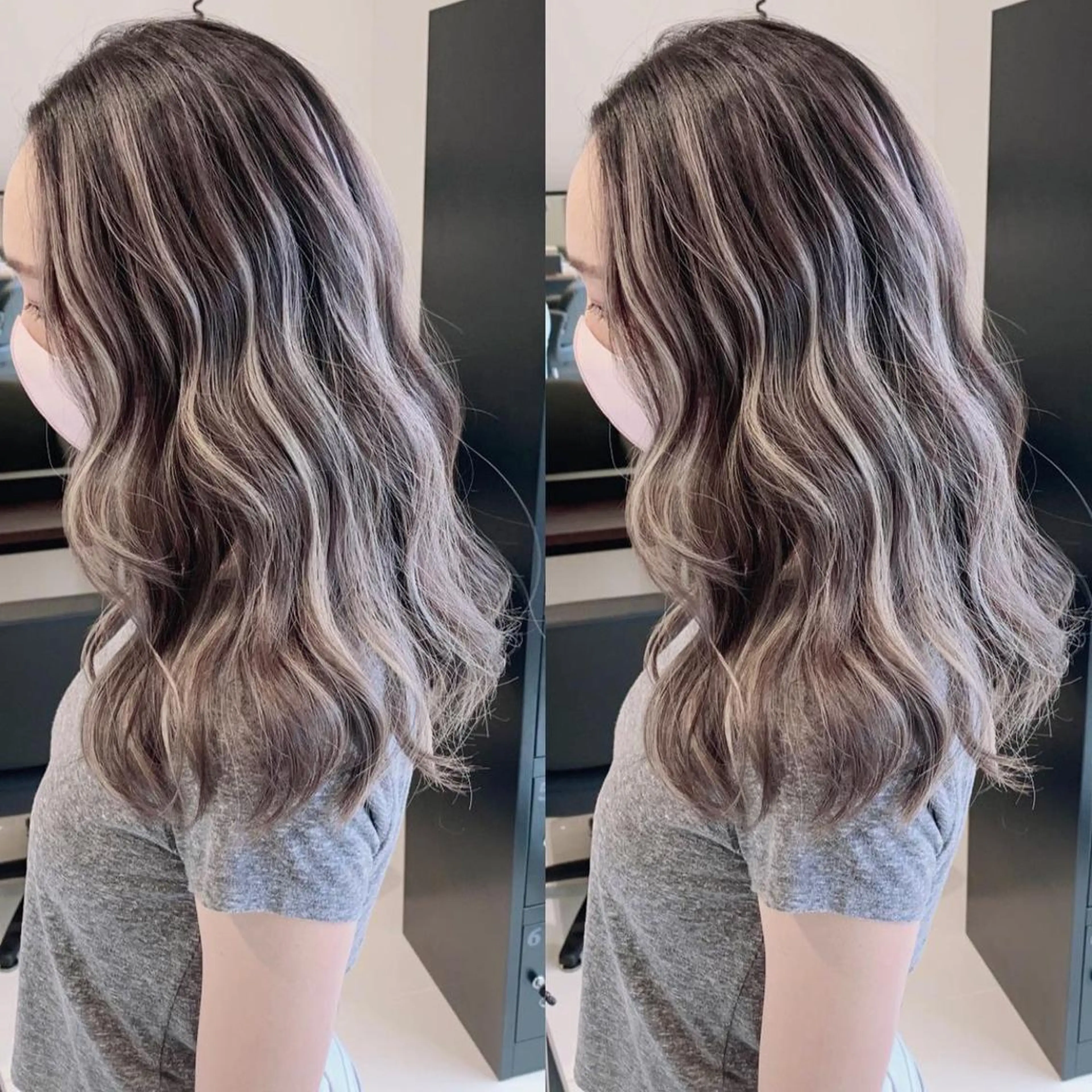 ロング カラー ハイライトカラー ハイライト 髪質改善 ヘアカラー オフホワイトアンドなんば所属・福西 洋斗のヘアスタイル