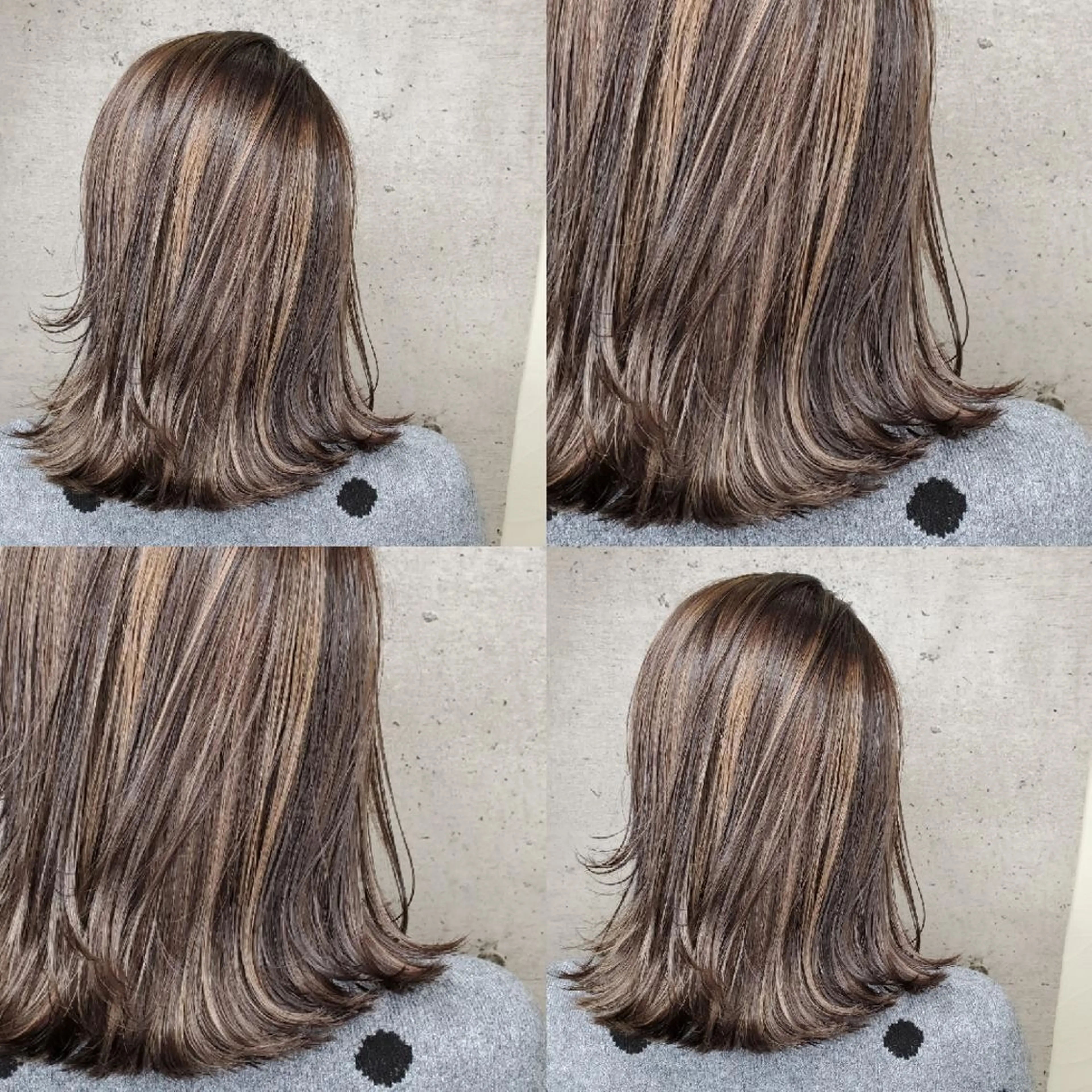 ミディアム ヘアカラー ツヤ髪✨縮毛矯正 ハイトーンカラーのヘアスタイル