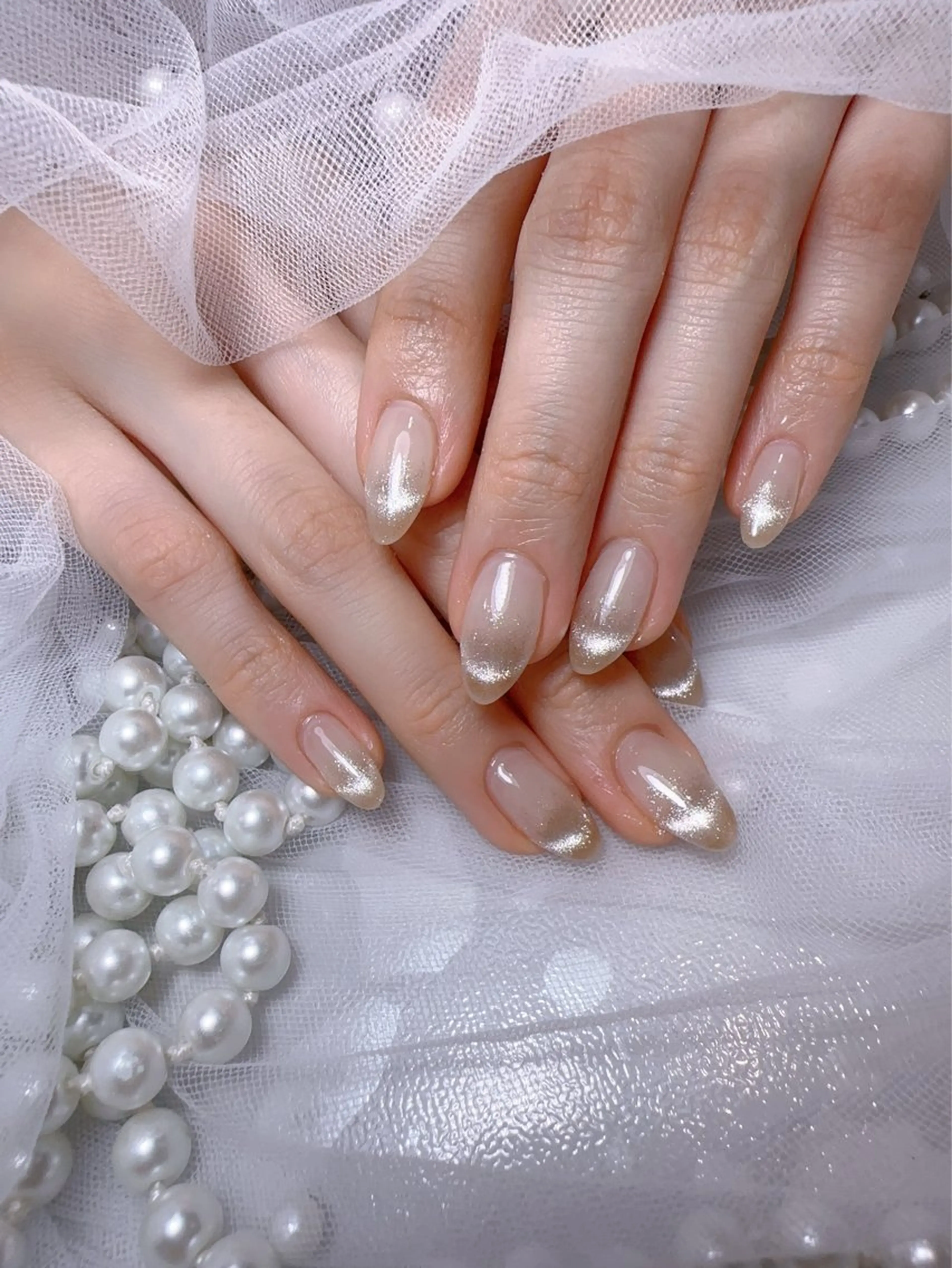 ネイル アートネイル フラッシュネイル フレンチネイル ジェルネイル ガラスフレンチ ハンドネイル You&Me Miyuのネイルデザイン