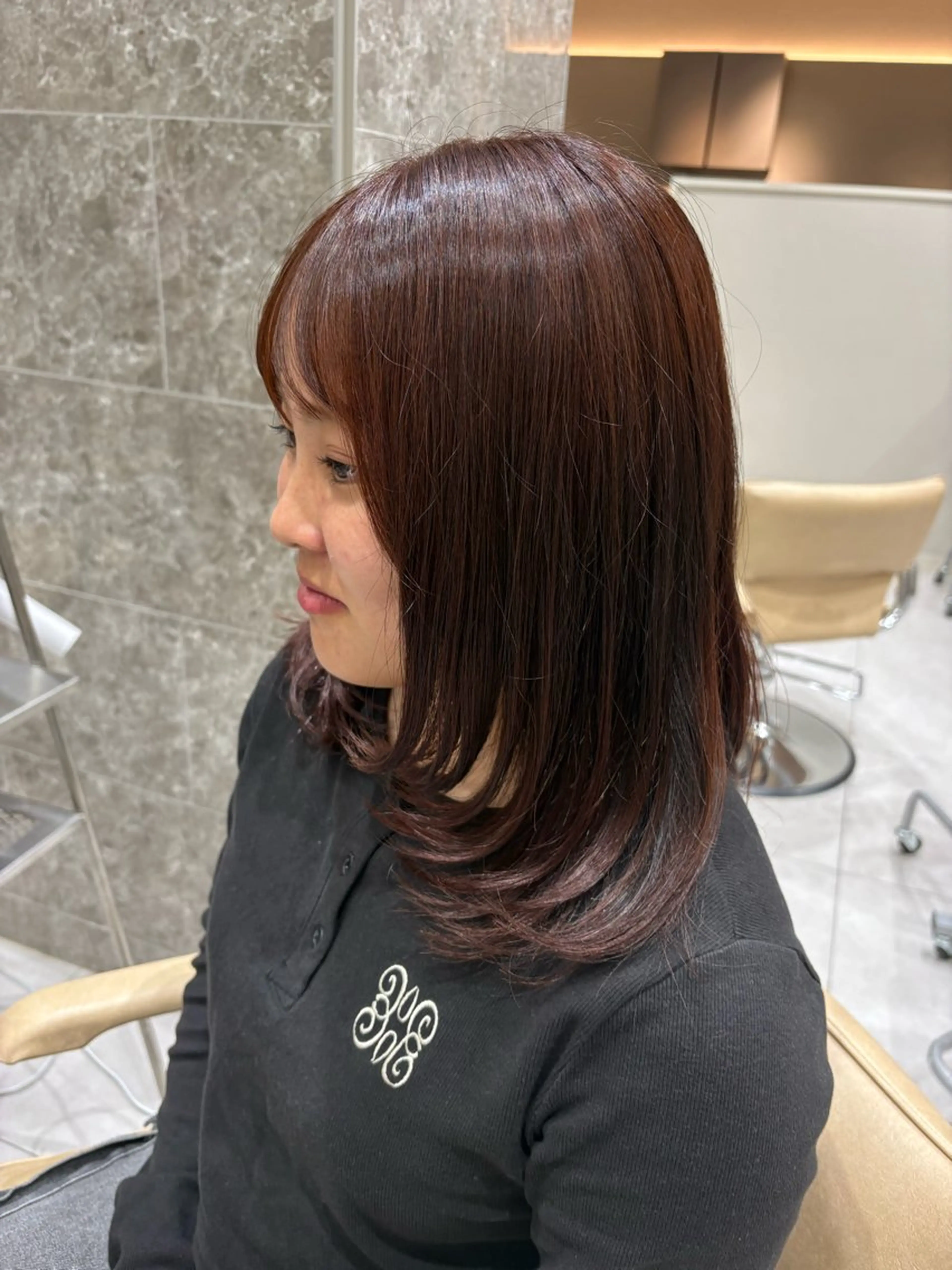 ミディアム カラー カット ヘアカラー トリートメント 暖色カラー/ブリーチ /ボブ/本間陽南のヘアスタイル