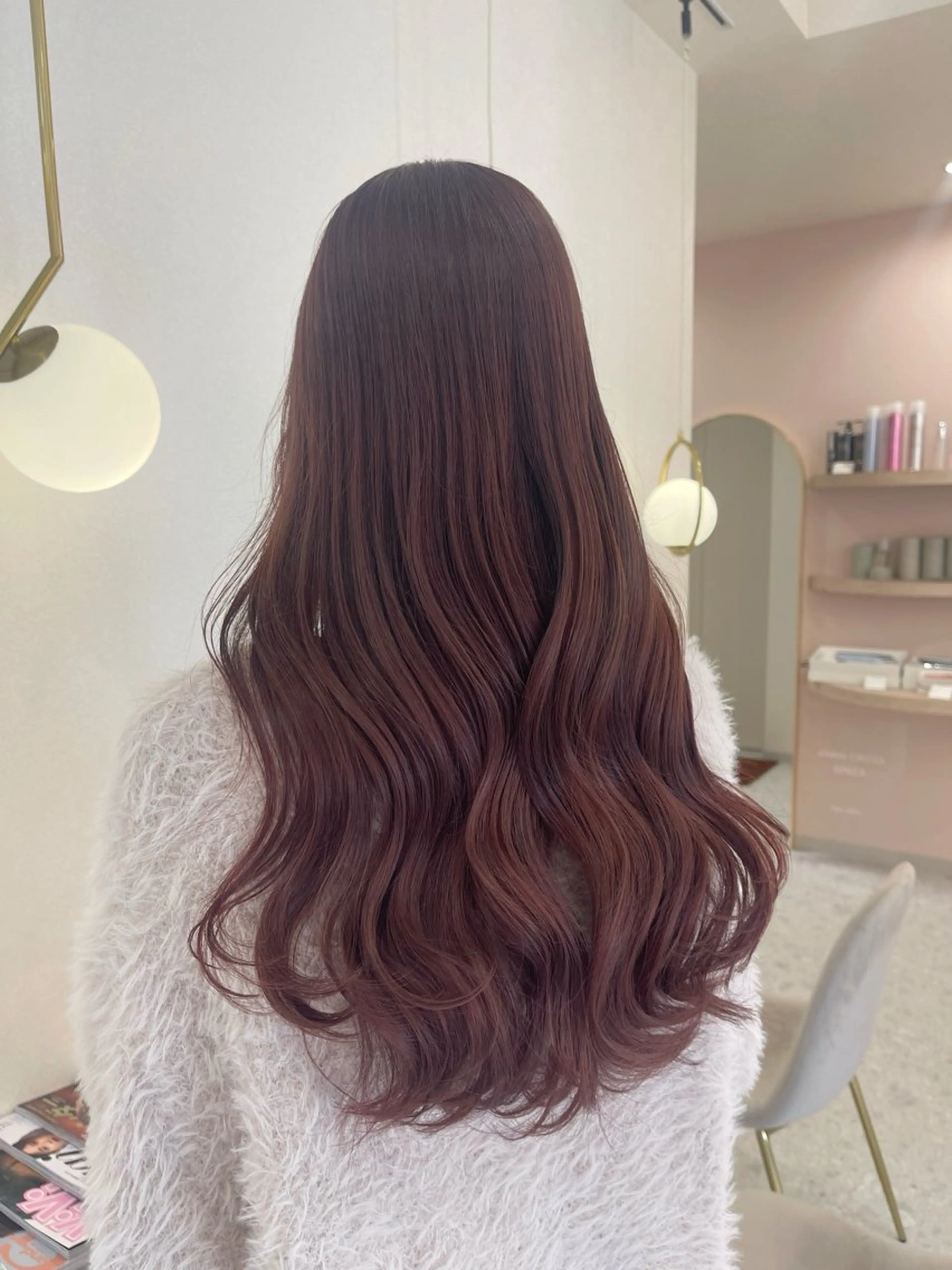 ロング ピンクブラウン ヘアカラー トリートメント MEI💫銀座 エクステ/艶カラーのヘアスタイル