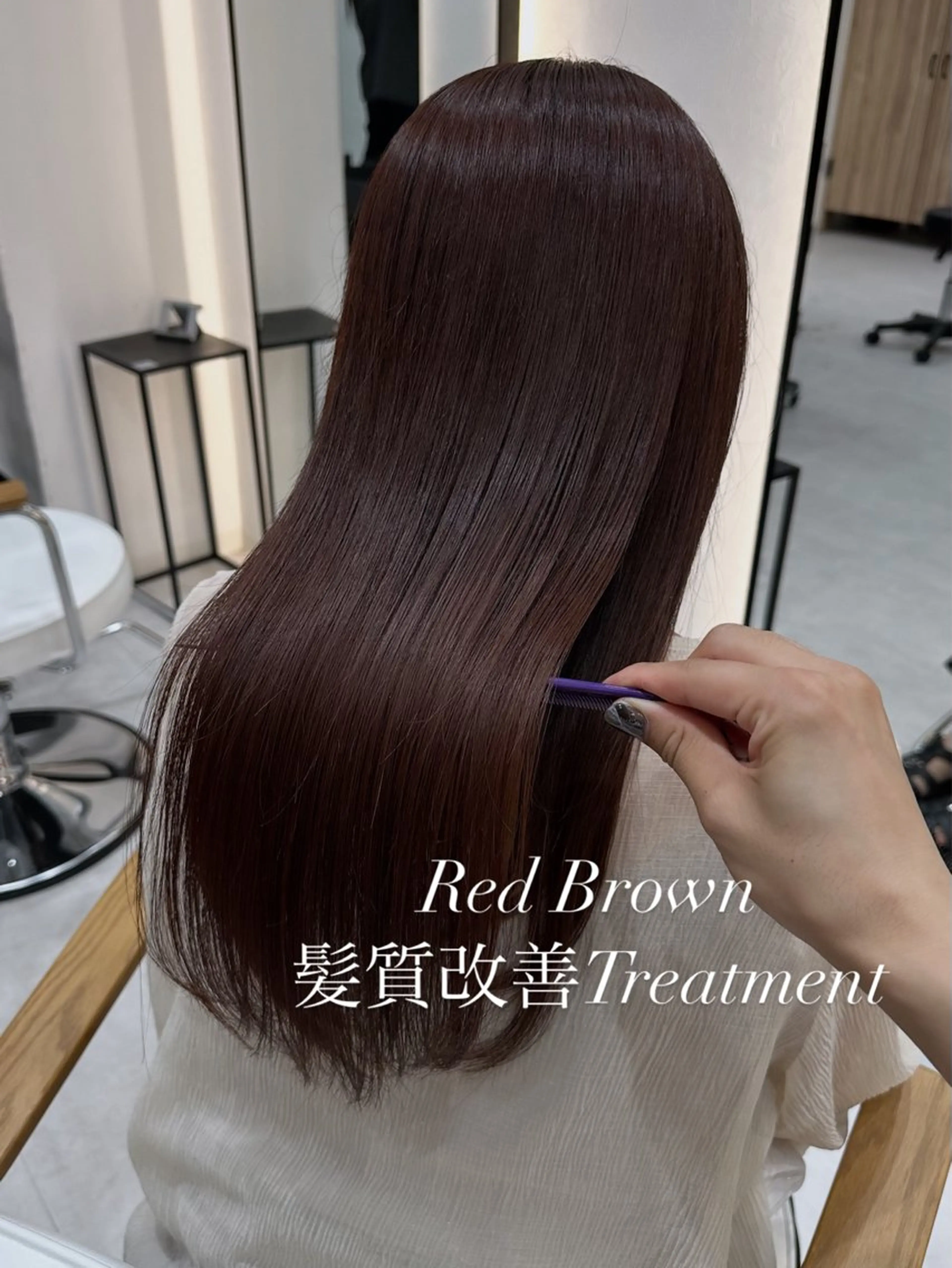 ロング カラー 赤み消し/オリーブ カーキ/福田れんのヘアスタイル