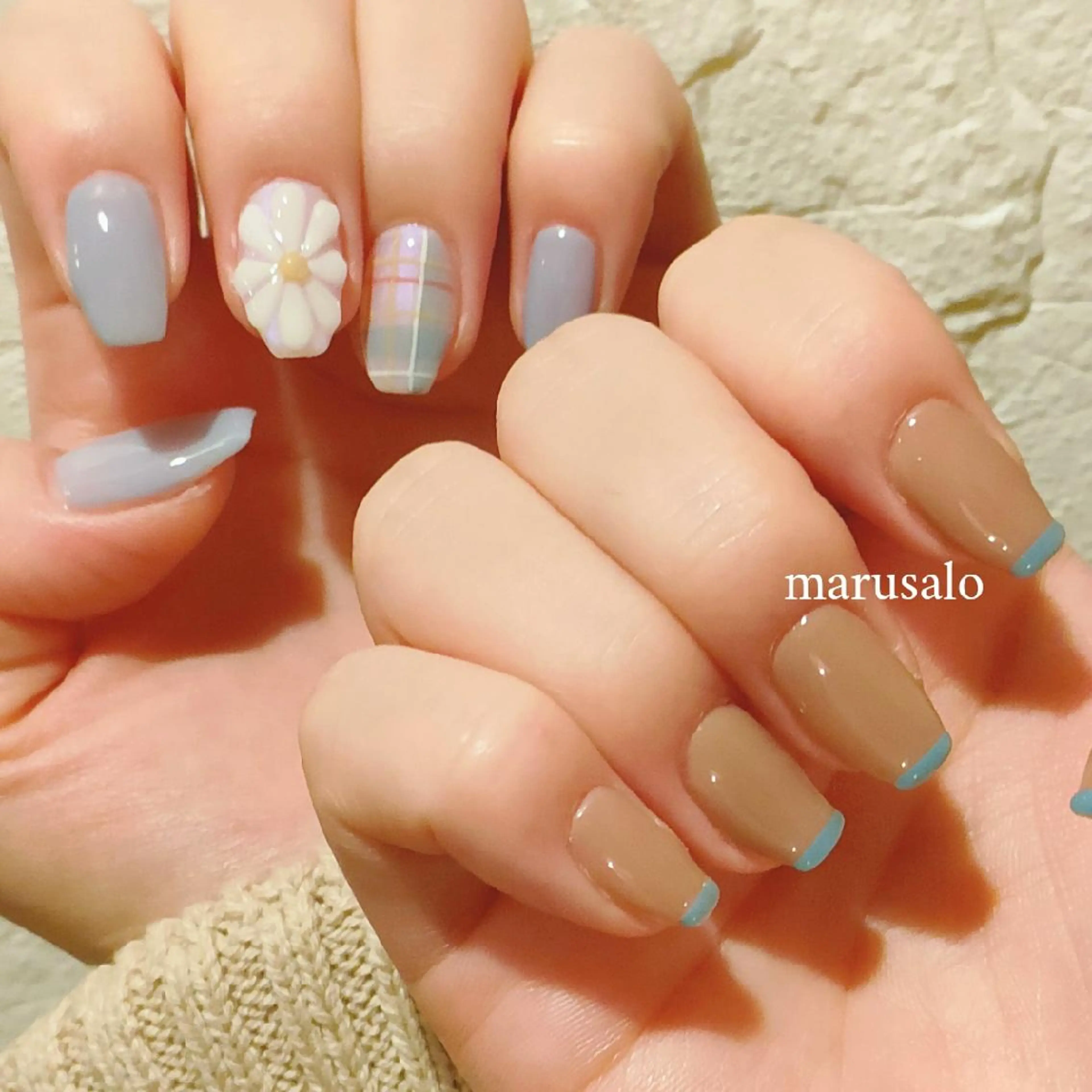 ネイル フラワーネイル フレンチネイル ミラーネイル ニュアンスネイル ぷっくりネイル ハンドネイル marusalo nailのネイルデザイン